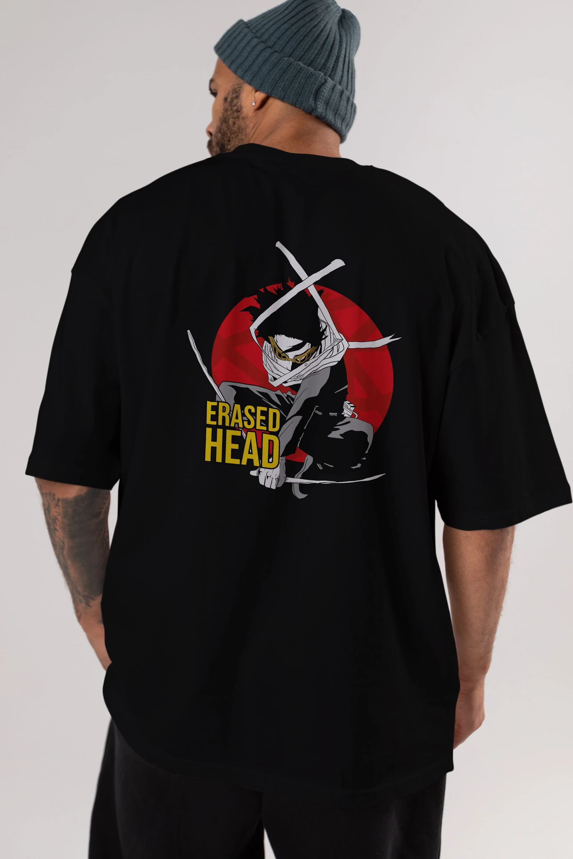 Erased Head Anime Arka Baskılı Oversize t-shirt Erkek Kadın Unisex