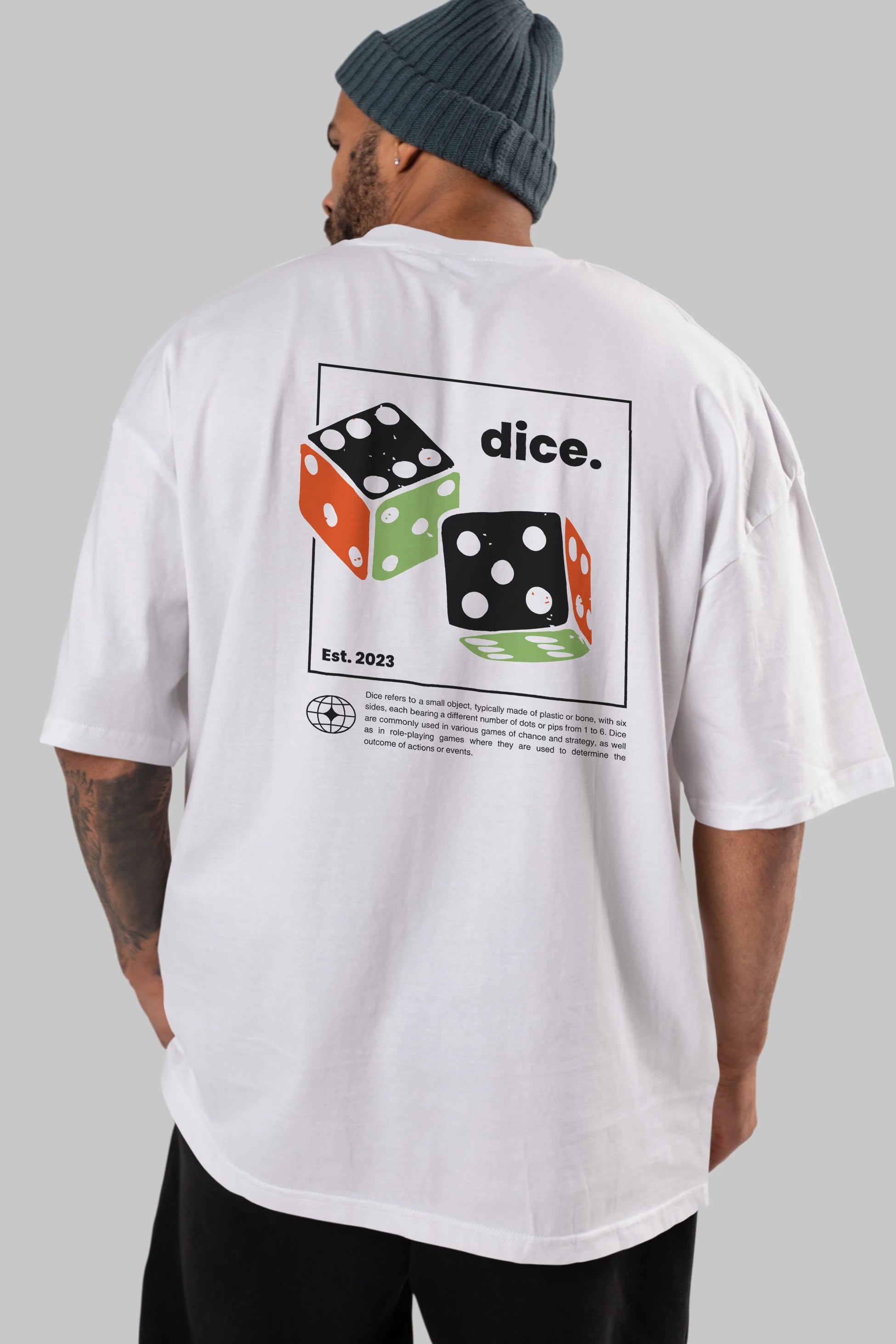 Dice Yazılı Arka Baskılı Oversize t-shirt Erkek Kadın Unisex