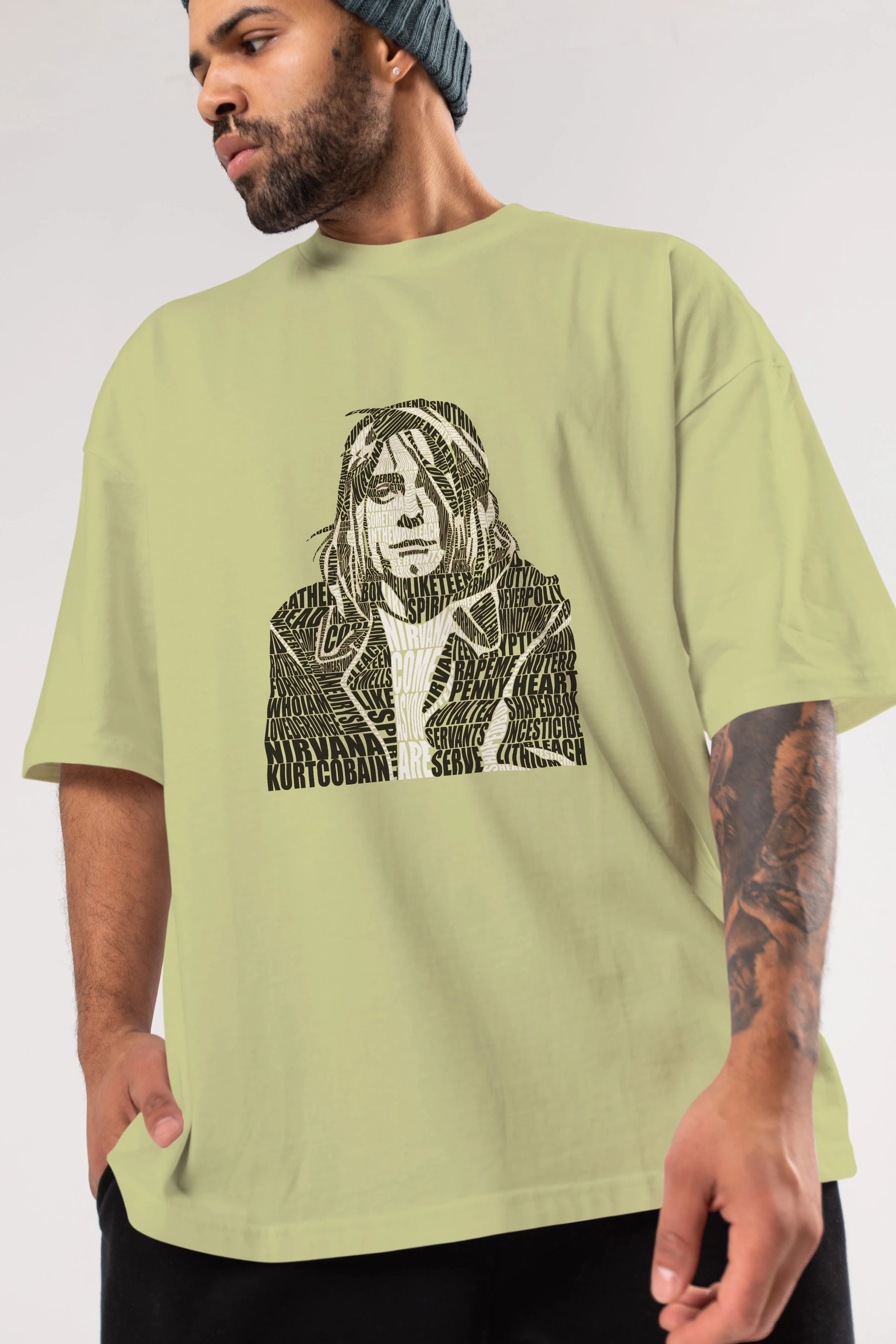 Kurt Cobain Calligram Ön Baskılı Oversize t-shirt %100 pamuk Erkek Kadın Unisex
