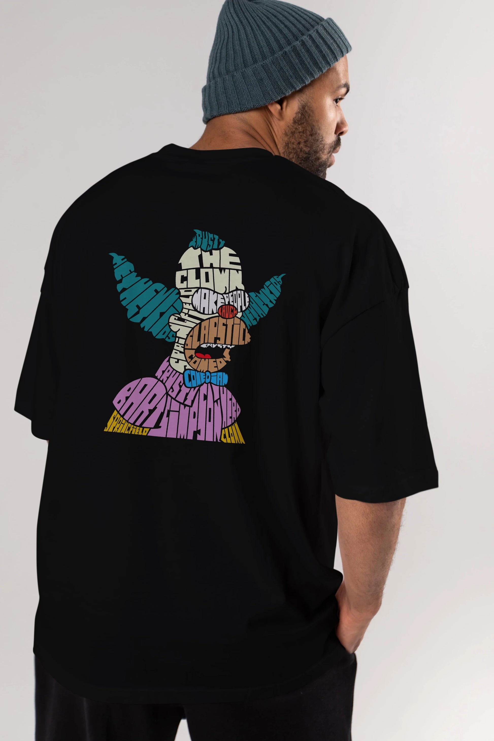 Krusty Clown Arka Baskılı Oversize t-shirt %100 pamuk Erkek Kadın Unisex