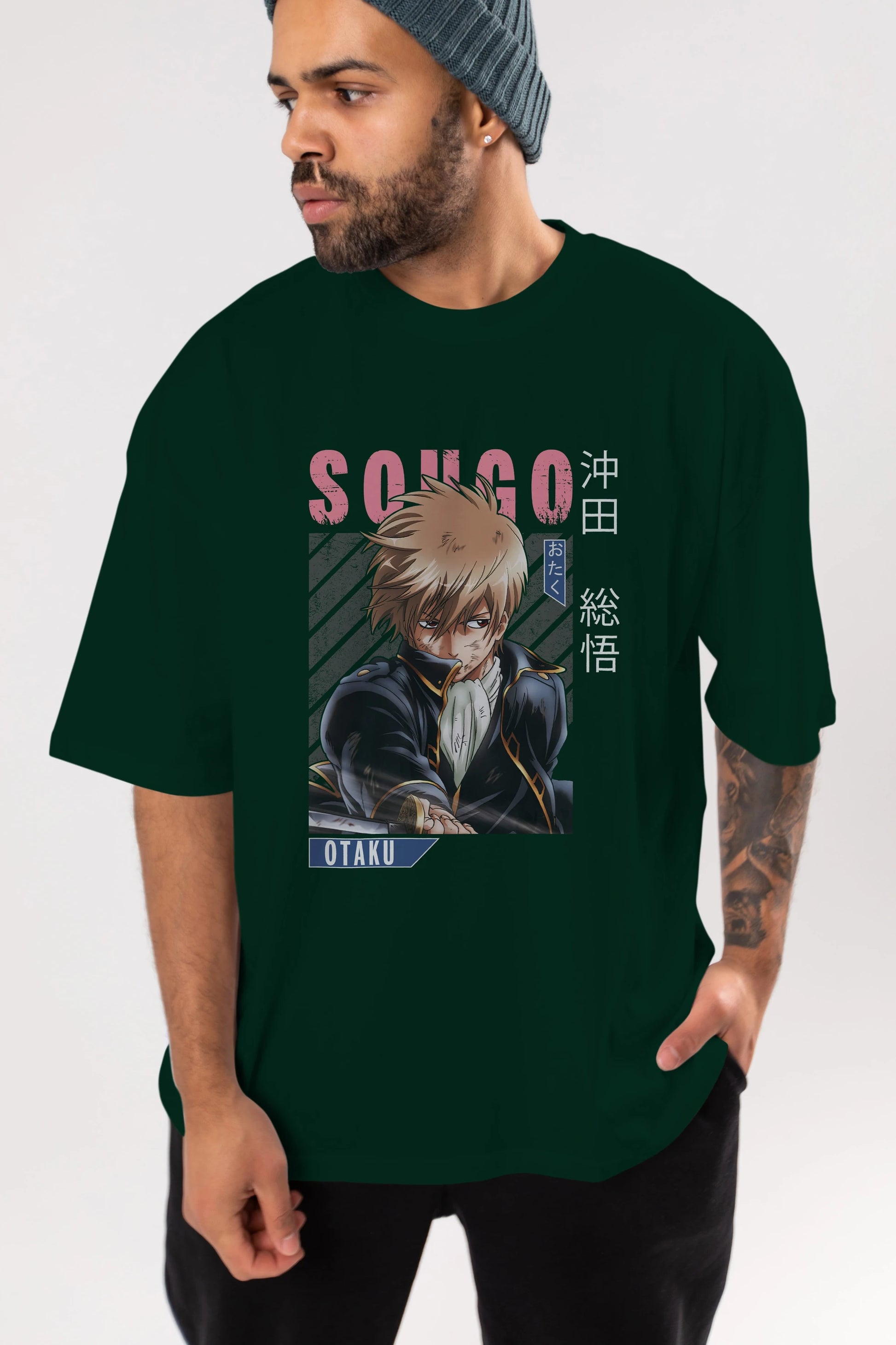 Sougo Okita GINTAMA Anime Ön Baskılı Oversize t-shirt %100 pamuk Erkek Kadın Unisex