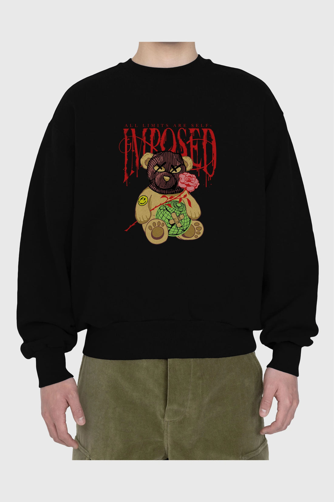 All Limits Bear Ön Baskılı Oversize Sweatshirt Erkek Kadın Unisex