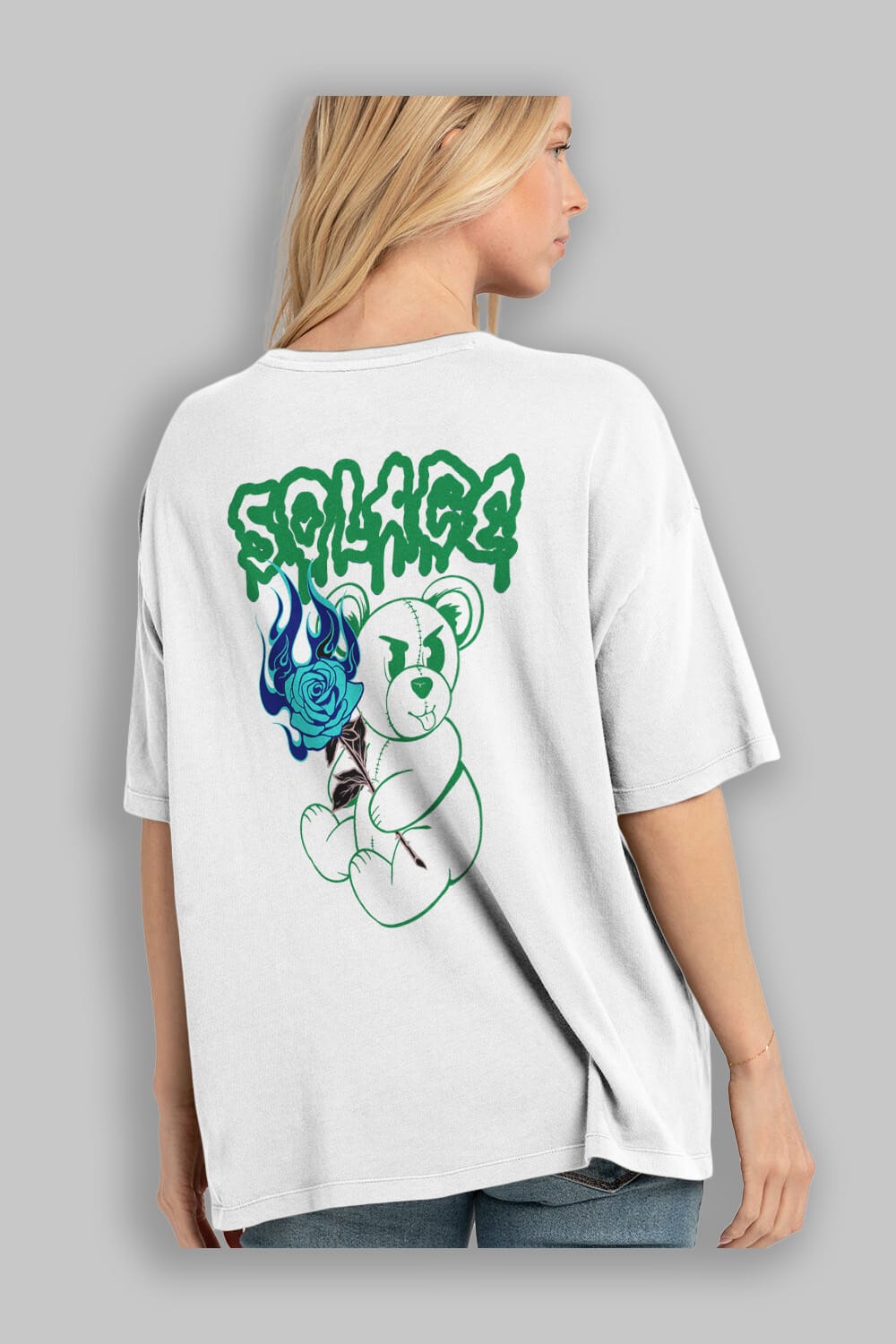 Solage Bear Arka Baskılı Oversize t-shirt Erkek Kadın Unisex
