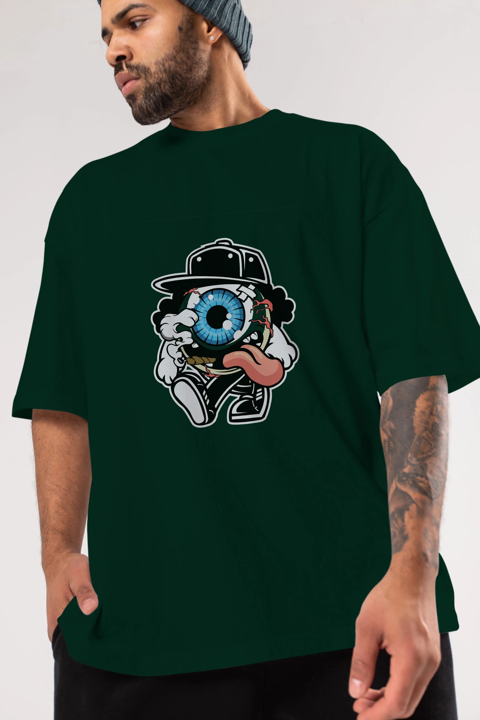 Eyeball Ön Baskılı Oversize t-shirt Erkek Kadın Unisex %100 Pamuk tişort