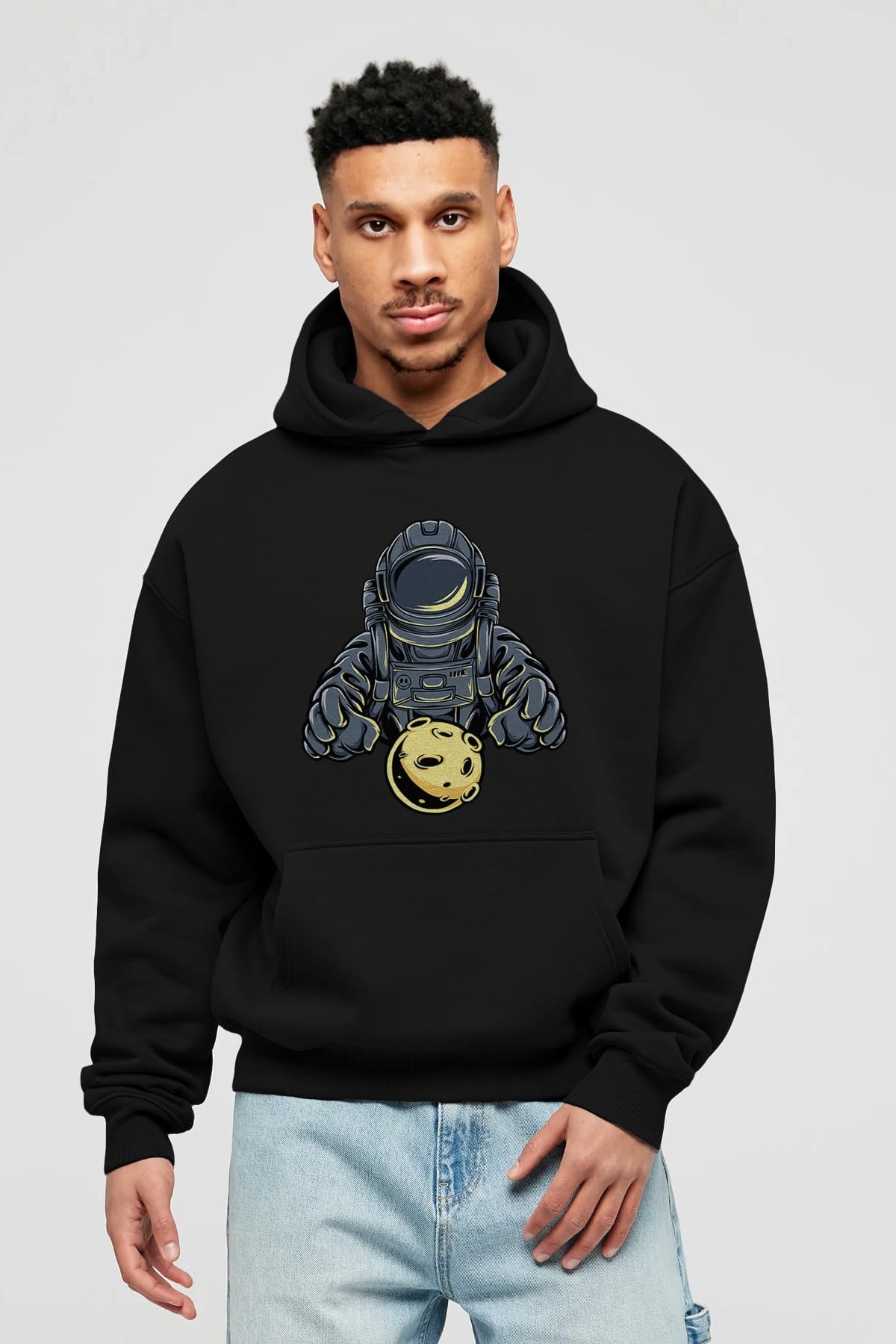 Astromoon tshirt Ön Baskılı Hoodie Oversize Kapüşonlu Sweatshirt Erkek Kadın Unisex
