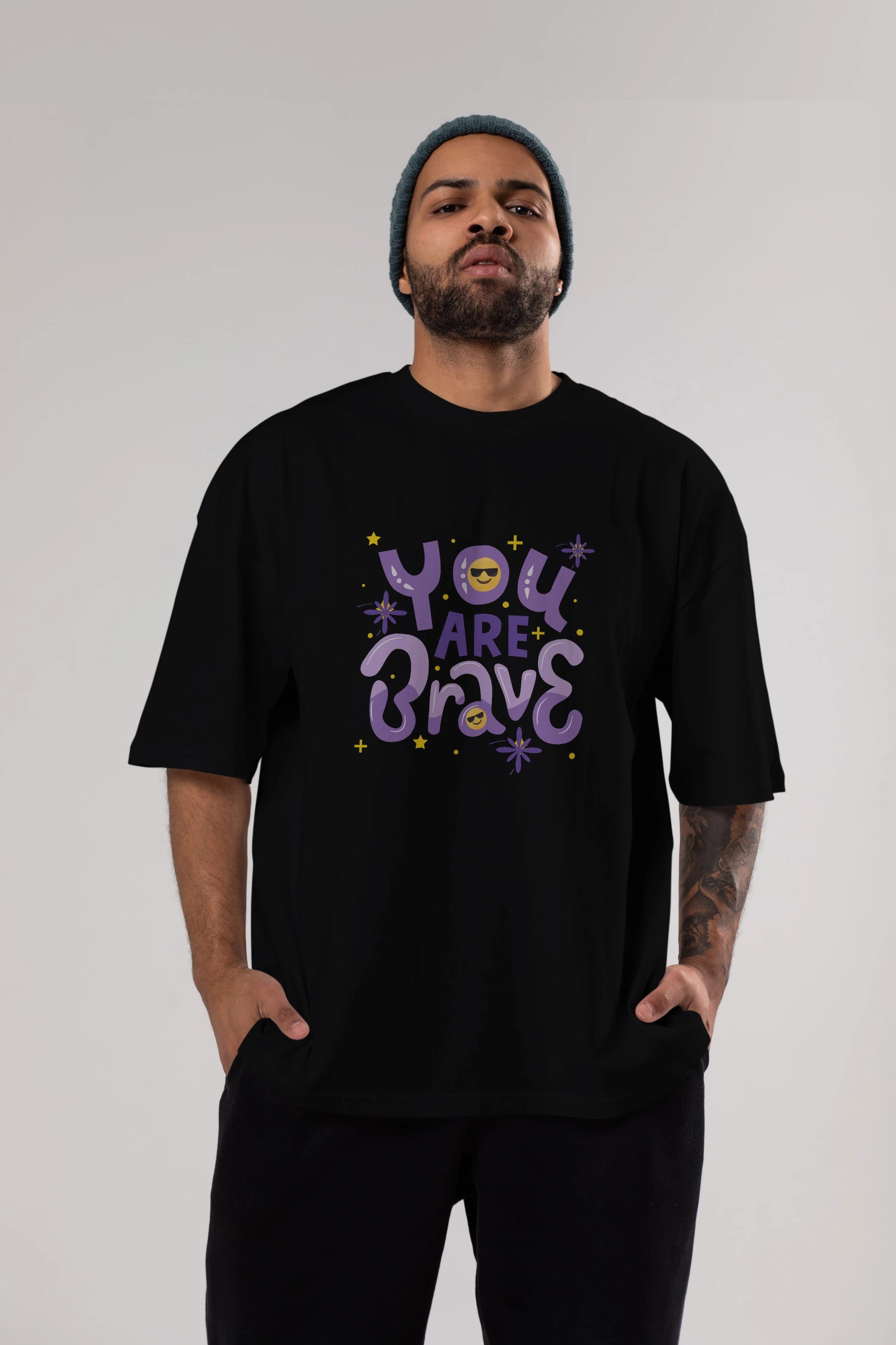 You Are Brave Yazılı Ön Baskılı Oversize t-shirt Erkek Kadın Unisex