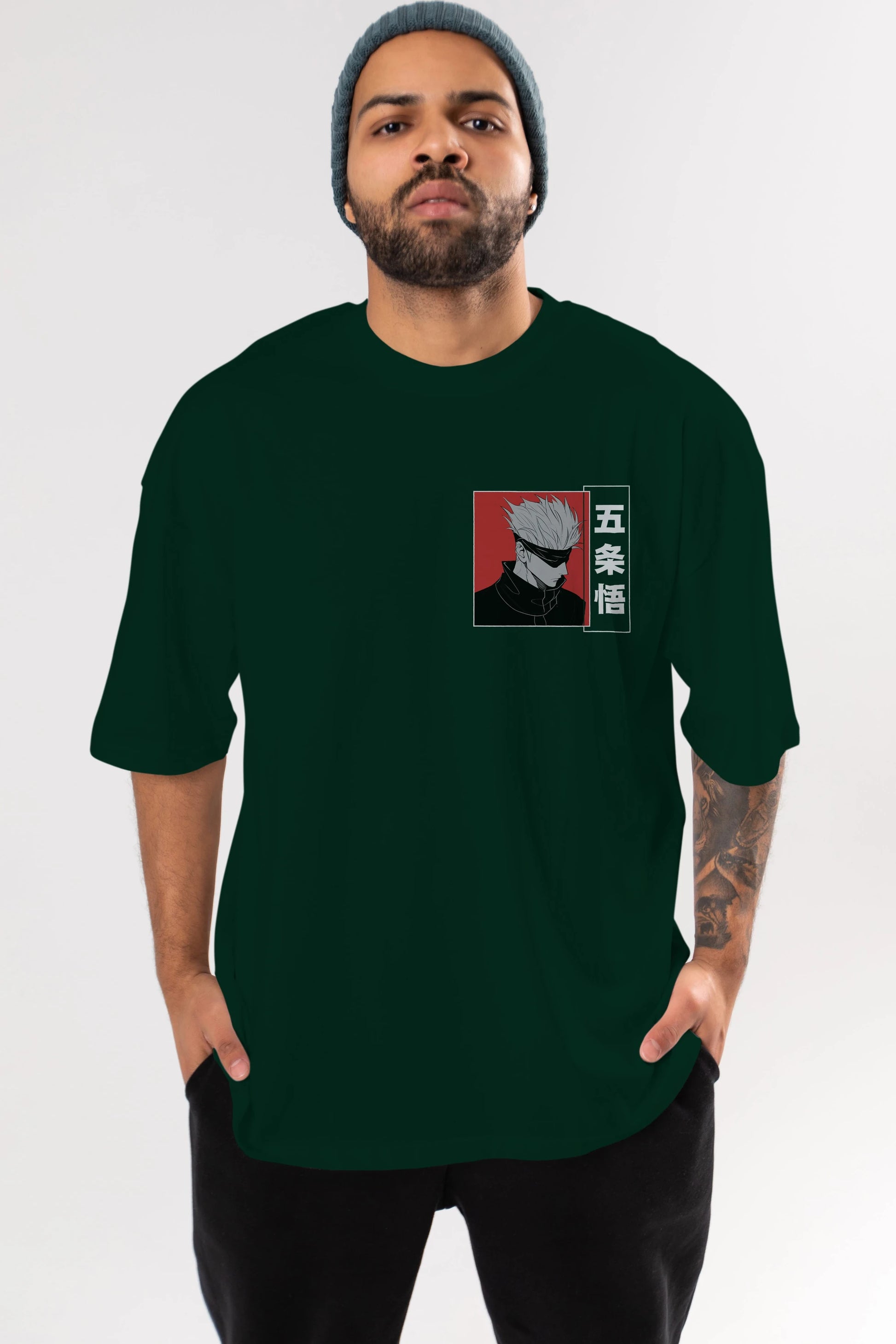 JUJUTSU KAISEN 2 Ön Sol Baskılı Oversize t-shirt Erkek Kadın Unisex %100 Pamuk Bisiklet Yaka tişort