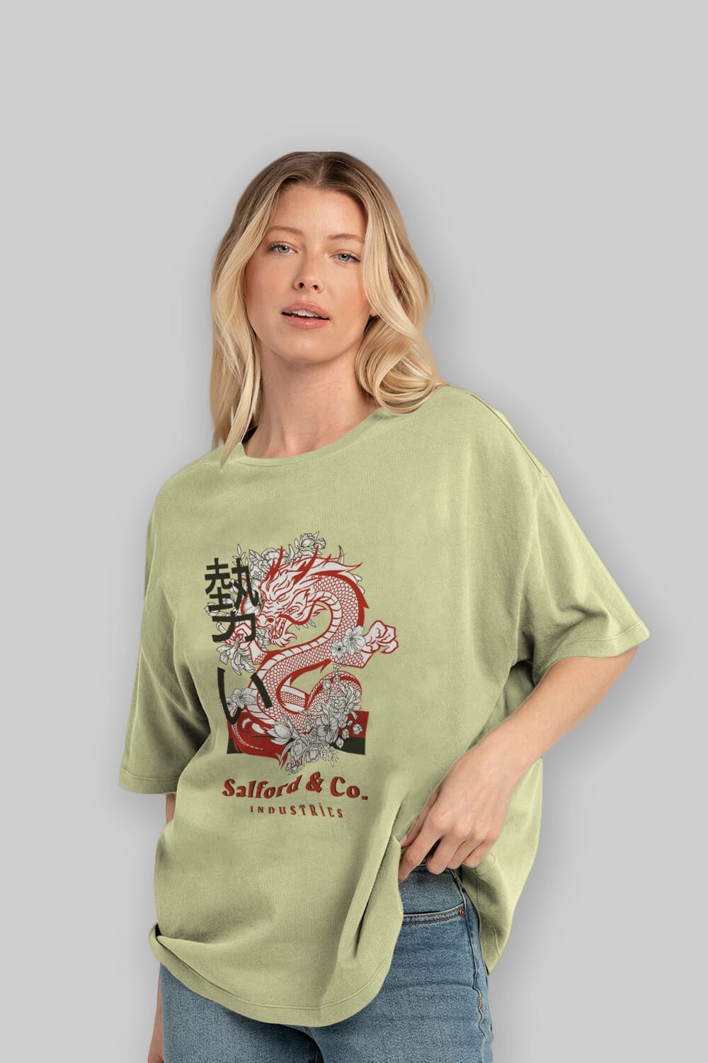 Dragon Ön Baskılı Oversize t-shirt Erkek Kadın Unisex