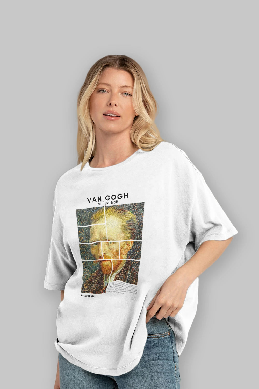 Van Gogh Self Portrait ön Baskılı Oversize t-shirt Erkek Kadın Bisiklet Yaka Pamuk tişort