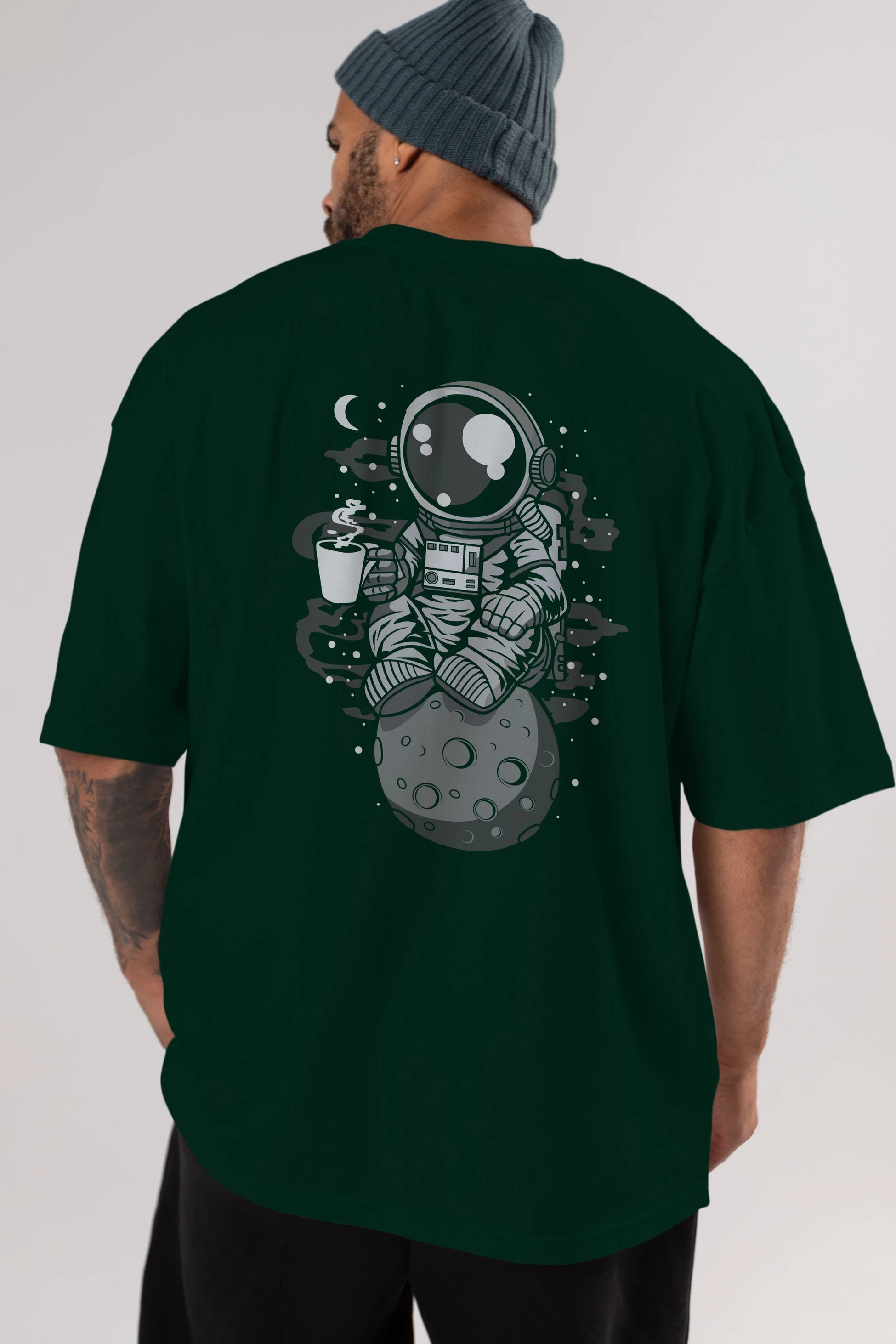 Astronaut Coffee Arka Baskılı Oversize t-shirt Erkek Kadın Unisex
