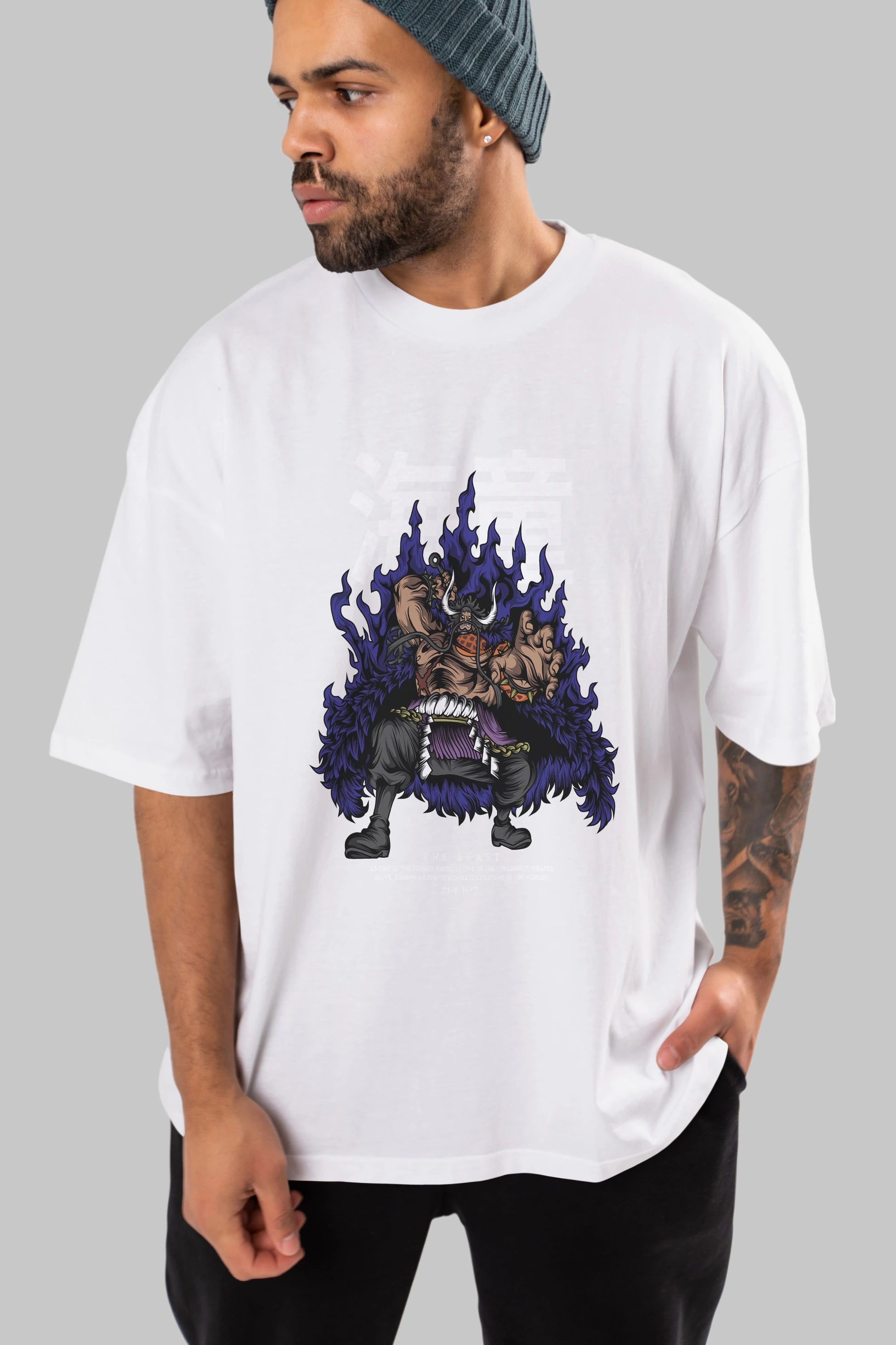 Kaido Anime Ön Baskılı Oversize t-shirt %100 pamuk Erkek Kadın Unisex