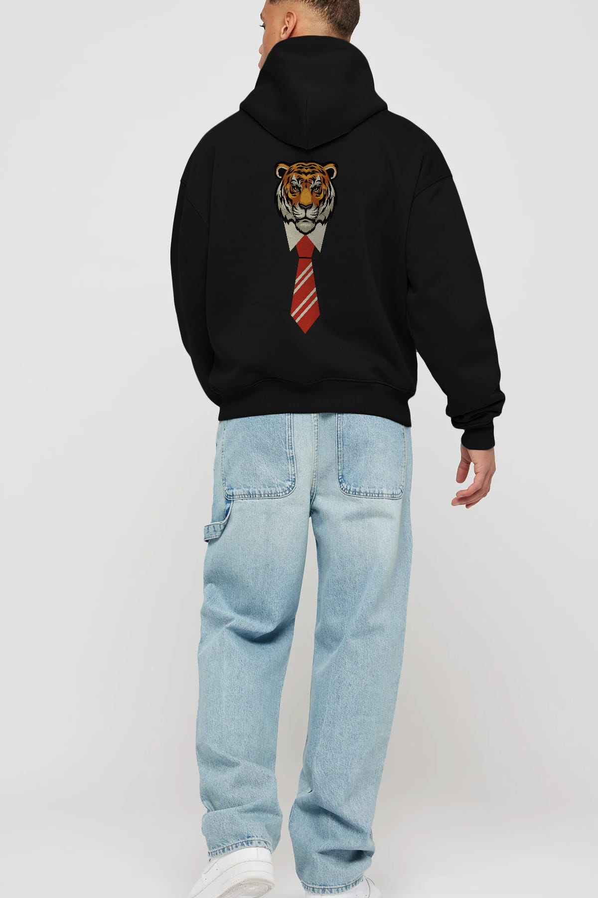 Tiger With Tie Arka Baskılı Oversize Hoodie Kapüşonlu Sweatshirt Erkek Kadın Unisex