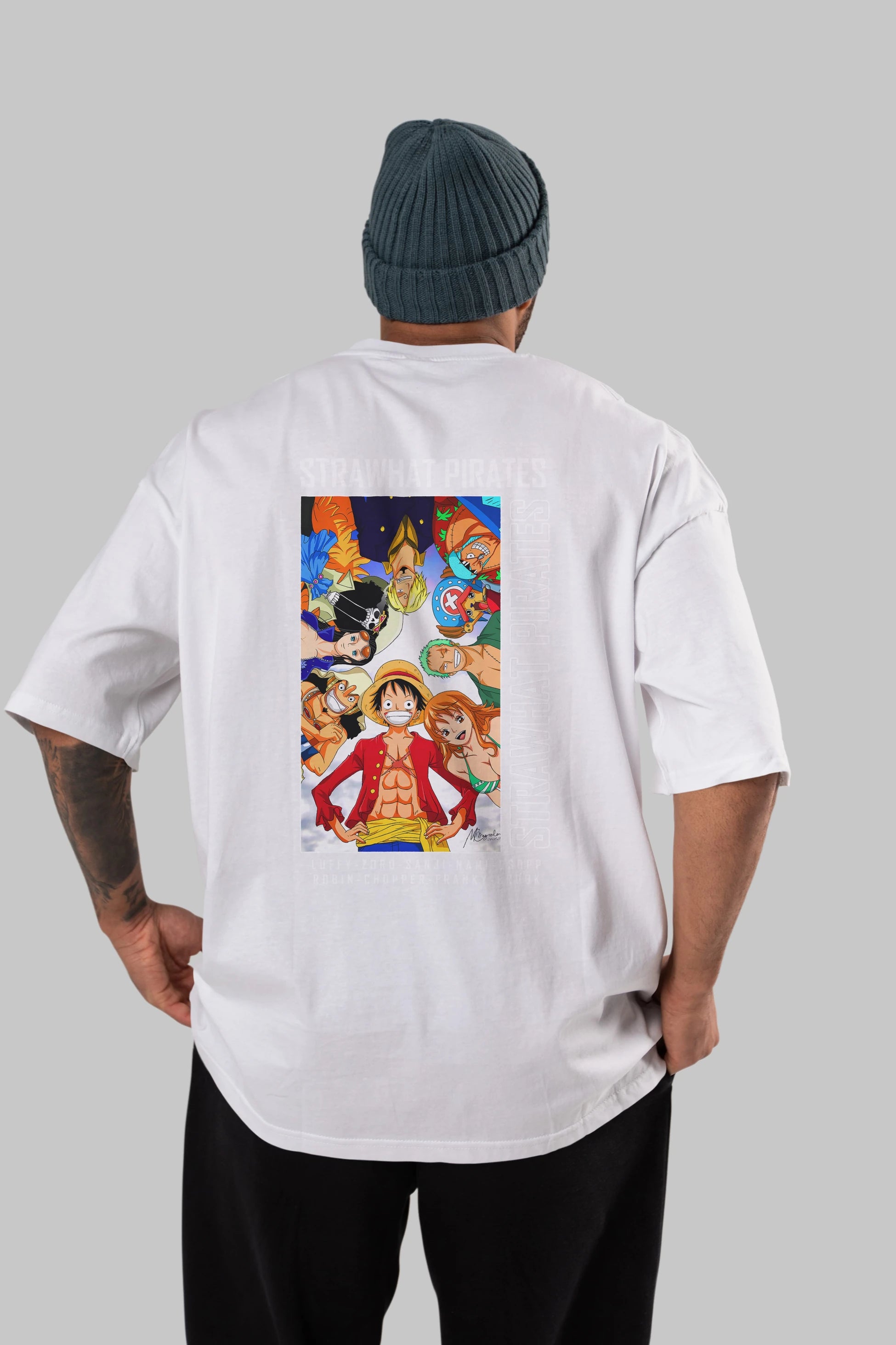 Luffy Strahwat Anime Arka Baskılı Oversize t-shirt Erkek Kadın Unisex %100 pamuk tişort