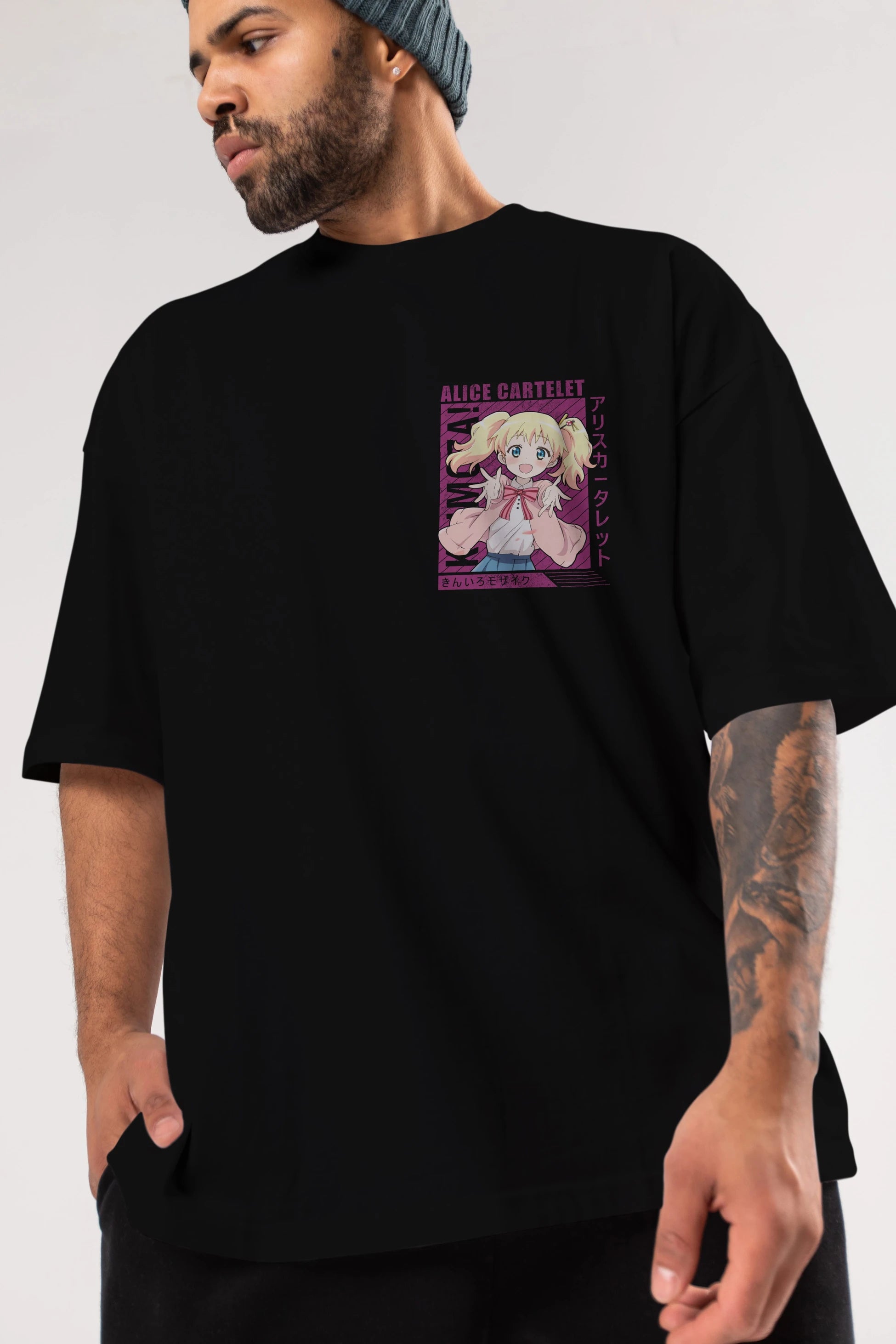 Alice Cartelet 12 Ön Sol Baskılı Oversize t-shirt Erkek Kadın Unisex %100 Pamuk Bisiklet Yaka tişort