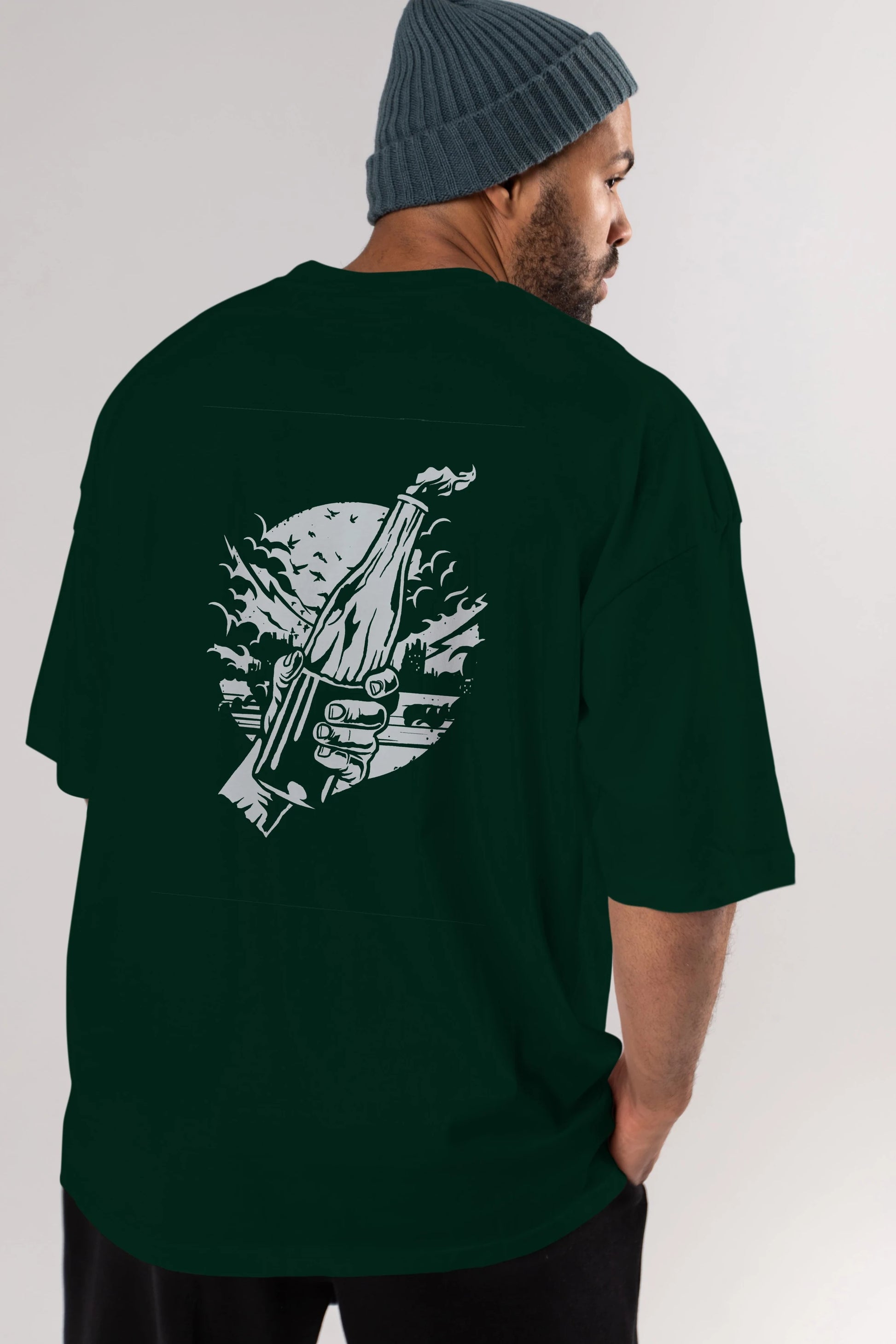 Molotov Cocktail Arka Baskılı Oversize t-shirt Erkek Kadın Unisex %100 Pamuk