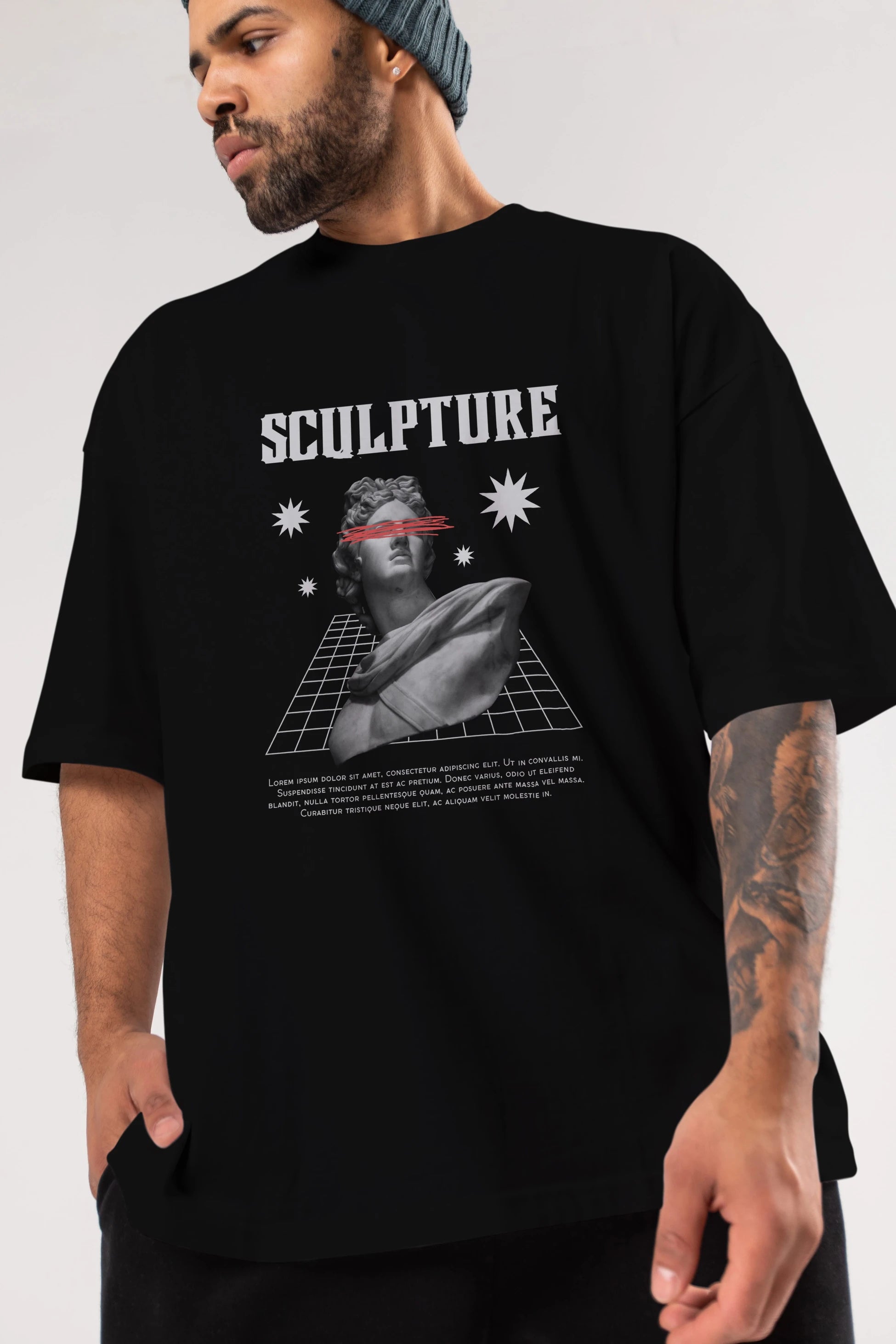 Sculpture Yazılı Ön Baskılı Oversize t-shirt Erkek Kadın Unisex