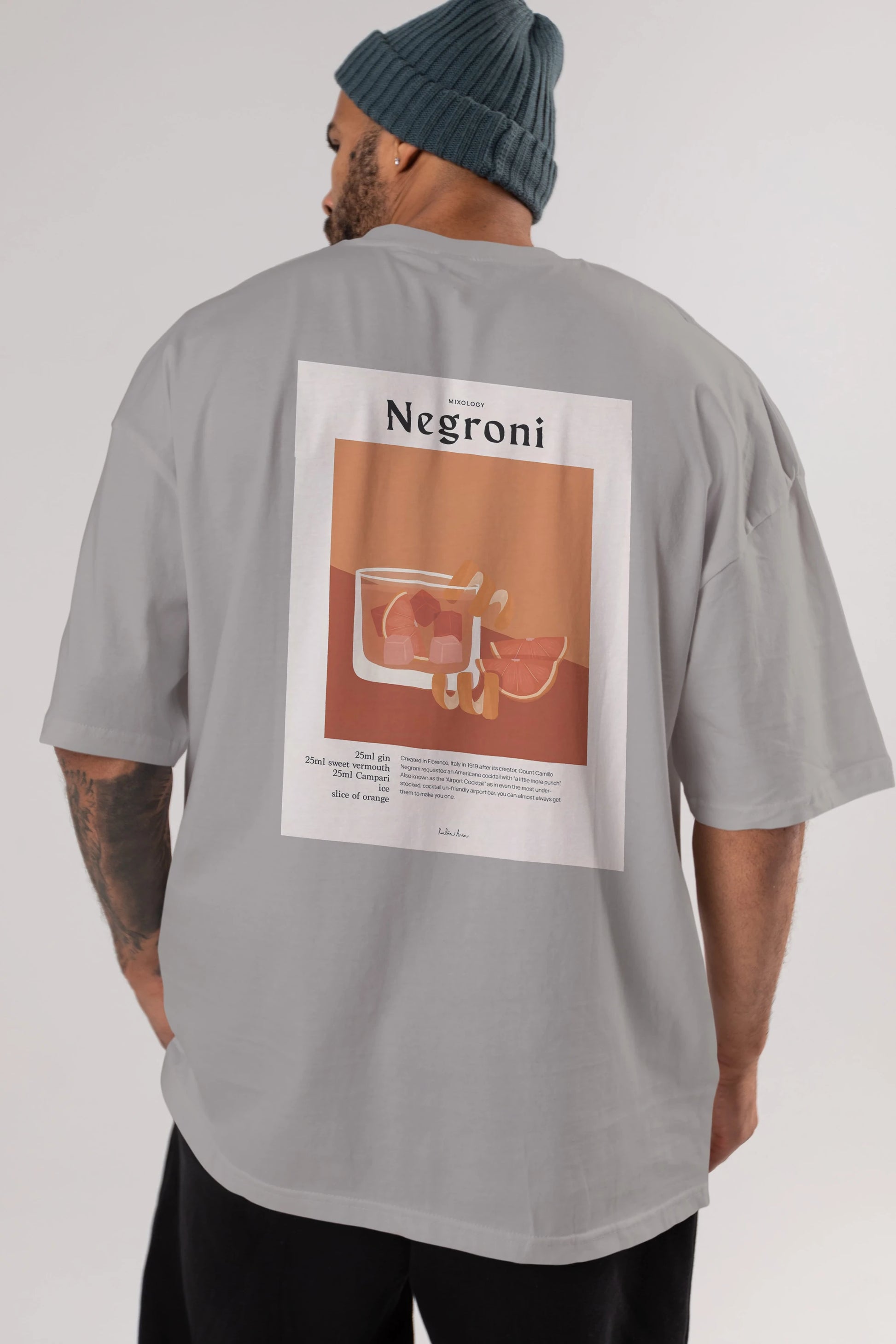 Mixology Negroni Arka Baskılı Oversize t-shirt Erkek Kadın Unisex %100 Pamuk Bisiklet Yaka tişort