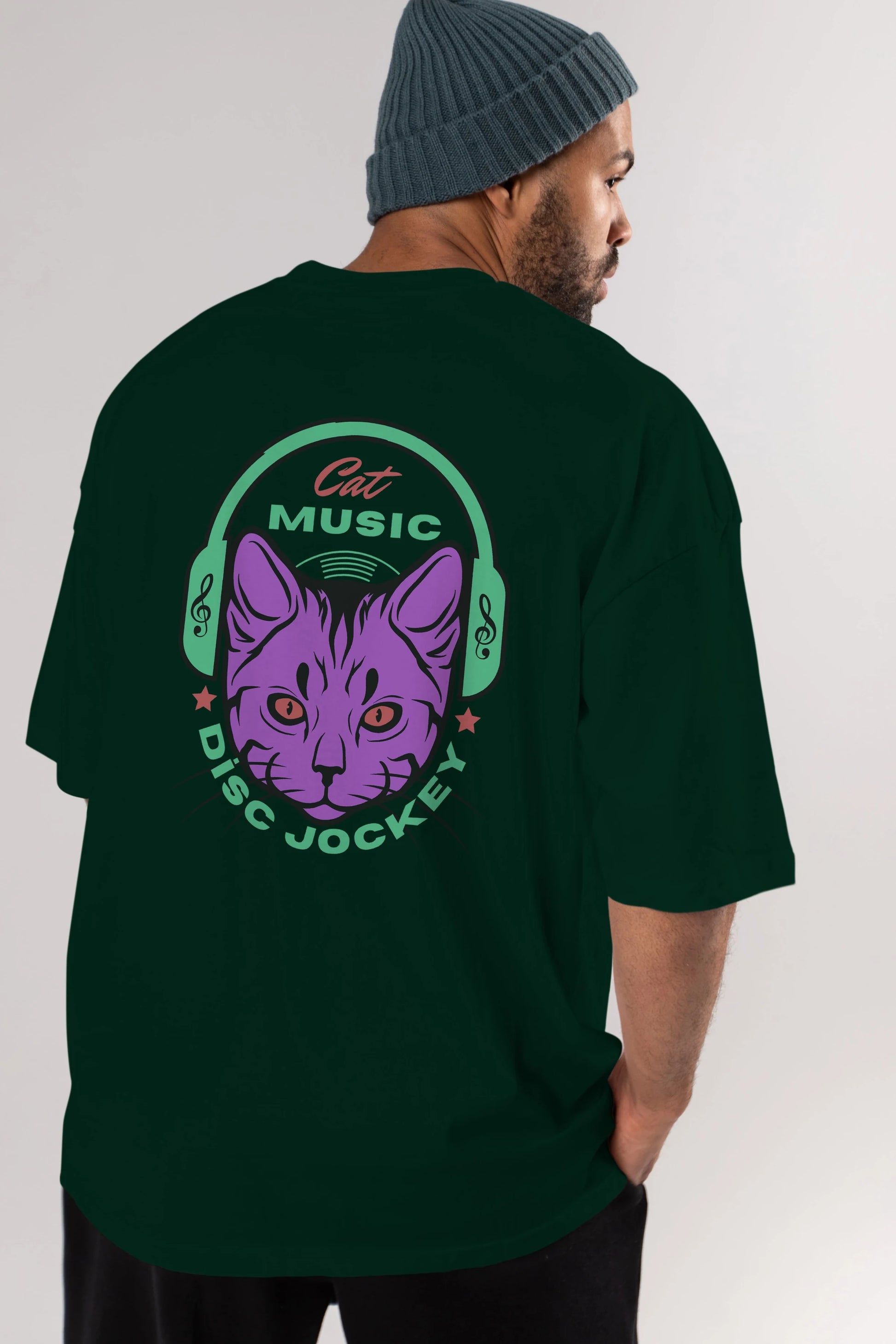 Cat Music Arka Baskılı Oversize t-shirt Erkek Kadın Unisex