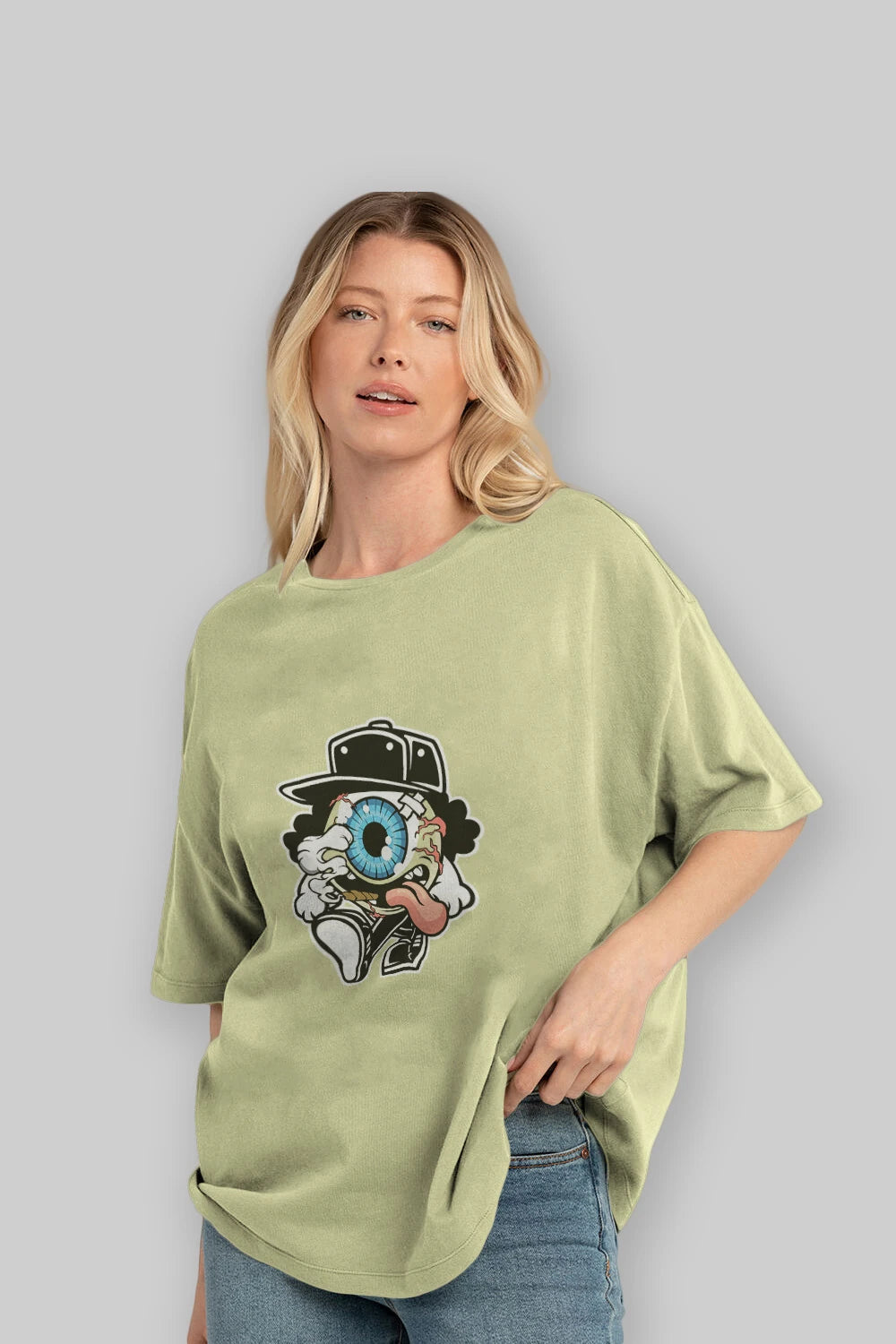 Eyeball Ön Baskılı Oversize t-shirt Erkek Kadın Unisex %100 Pamuk tişort