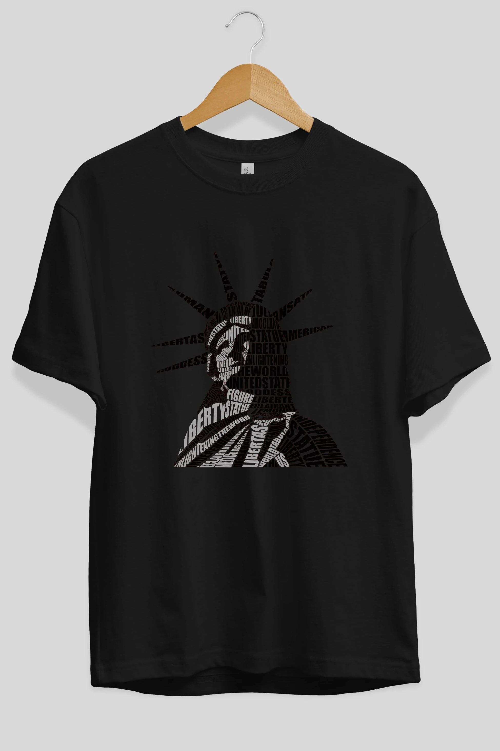 Liberty Statue Calligram Ön Baskılı Oversize t-shirt %100 pamuk Erkek Kadın Unisex