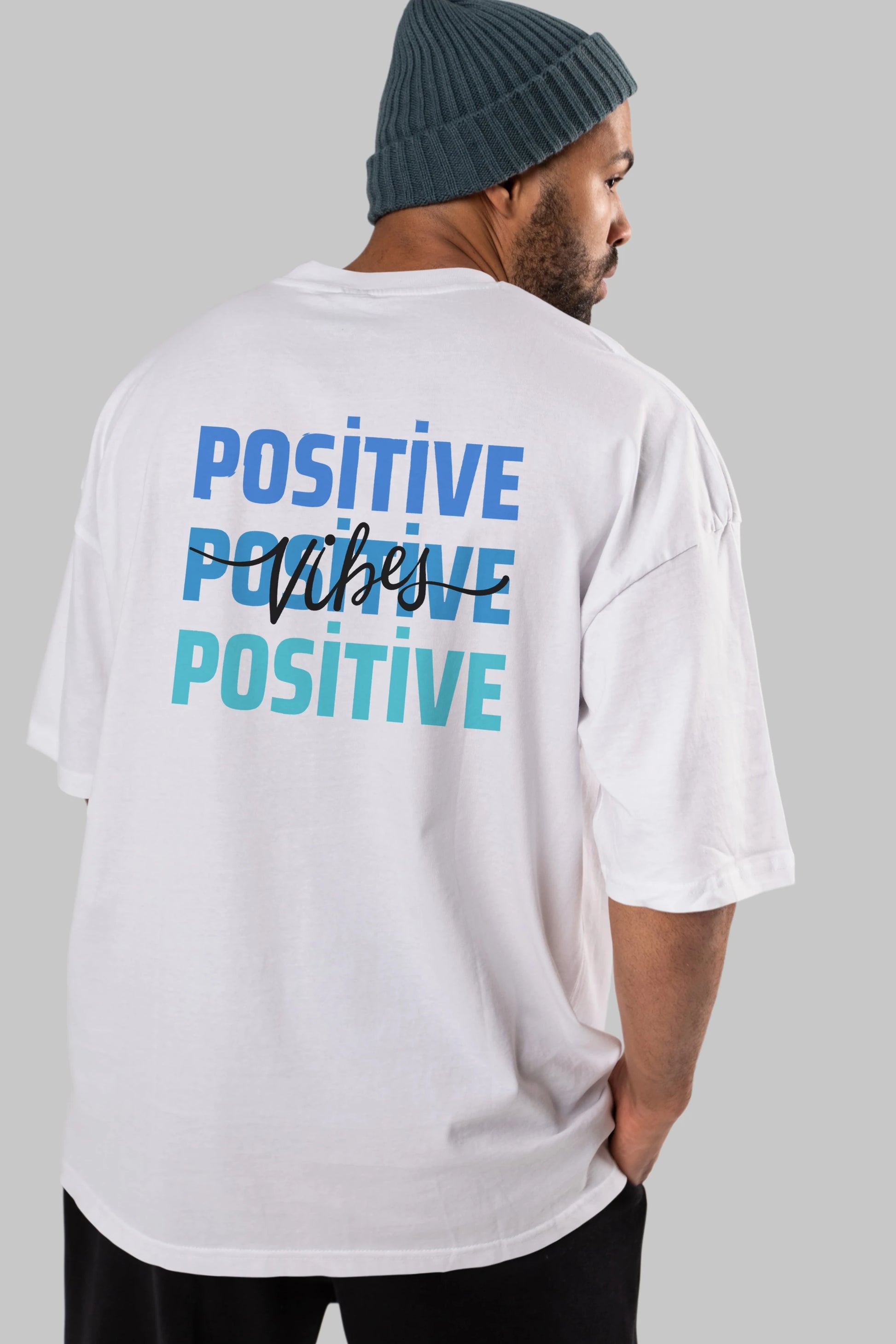 Positive Vibes 2 Arka Baskılı Oversize t-shirt Erkek Kadın Unisex