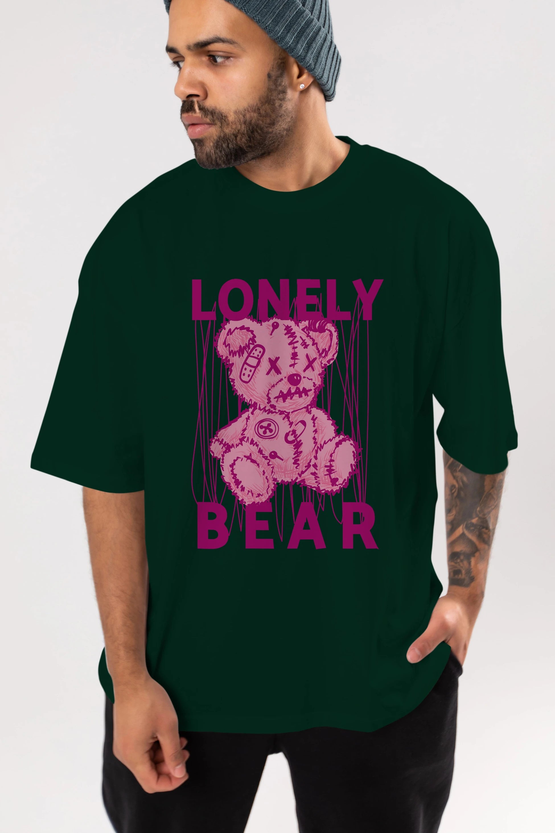 Lonely Bear Ön Baskılı Oversize t-shirt Erkek Kadın Unisex