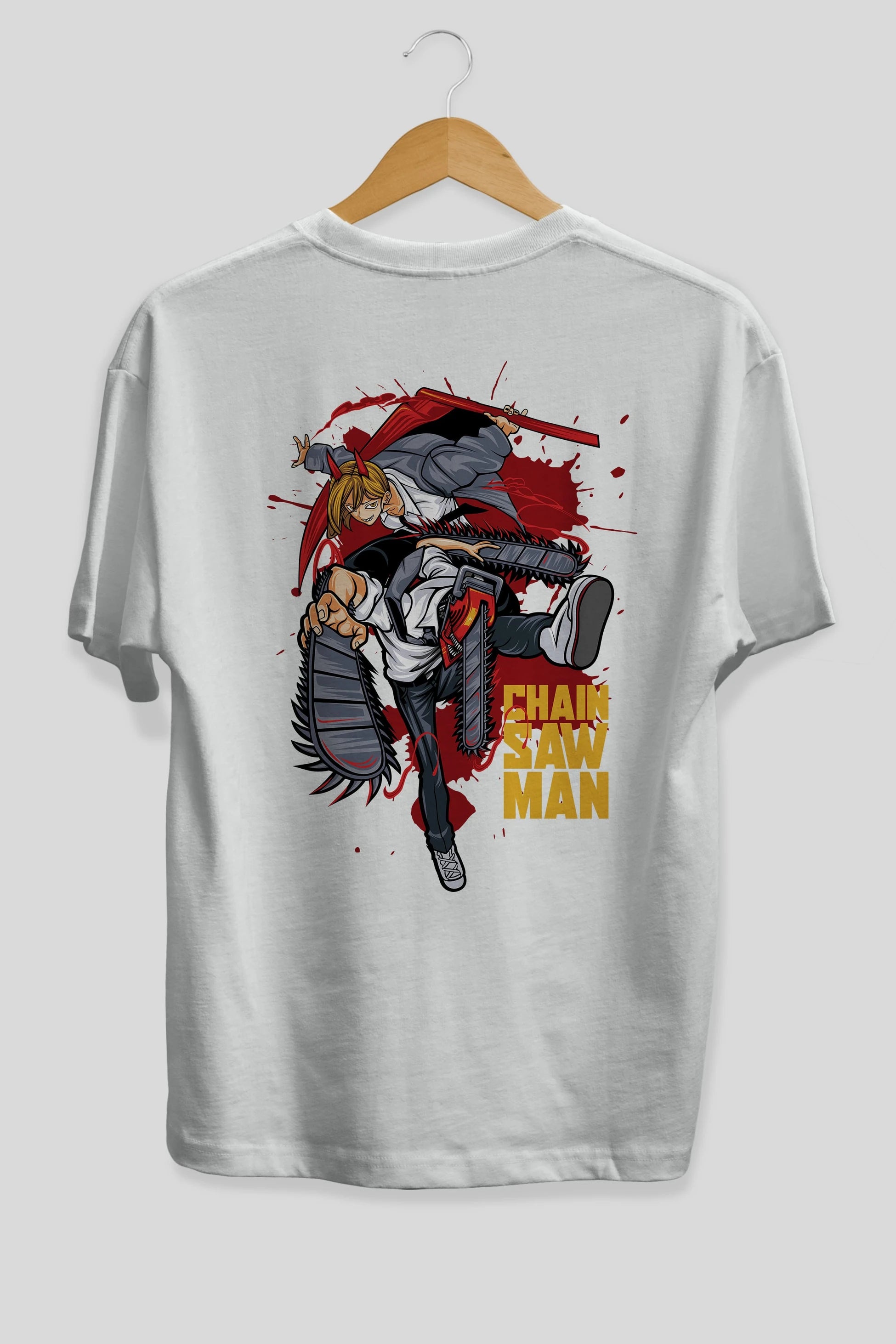 DENJI and POWER Anime Arka Baskılı Oversize t-shirt Erkek Kadın Unisex