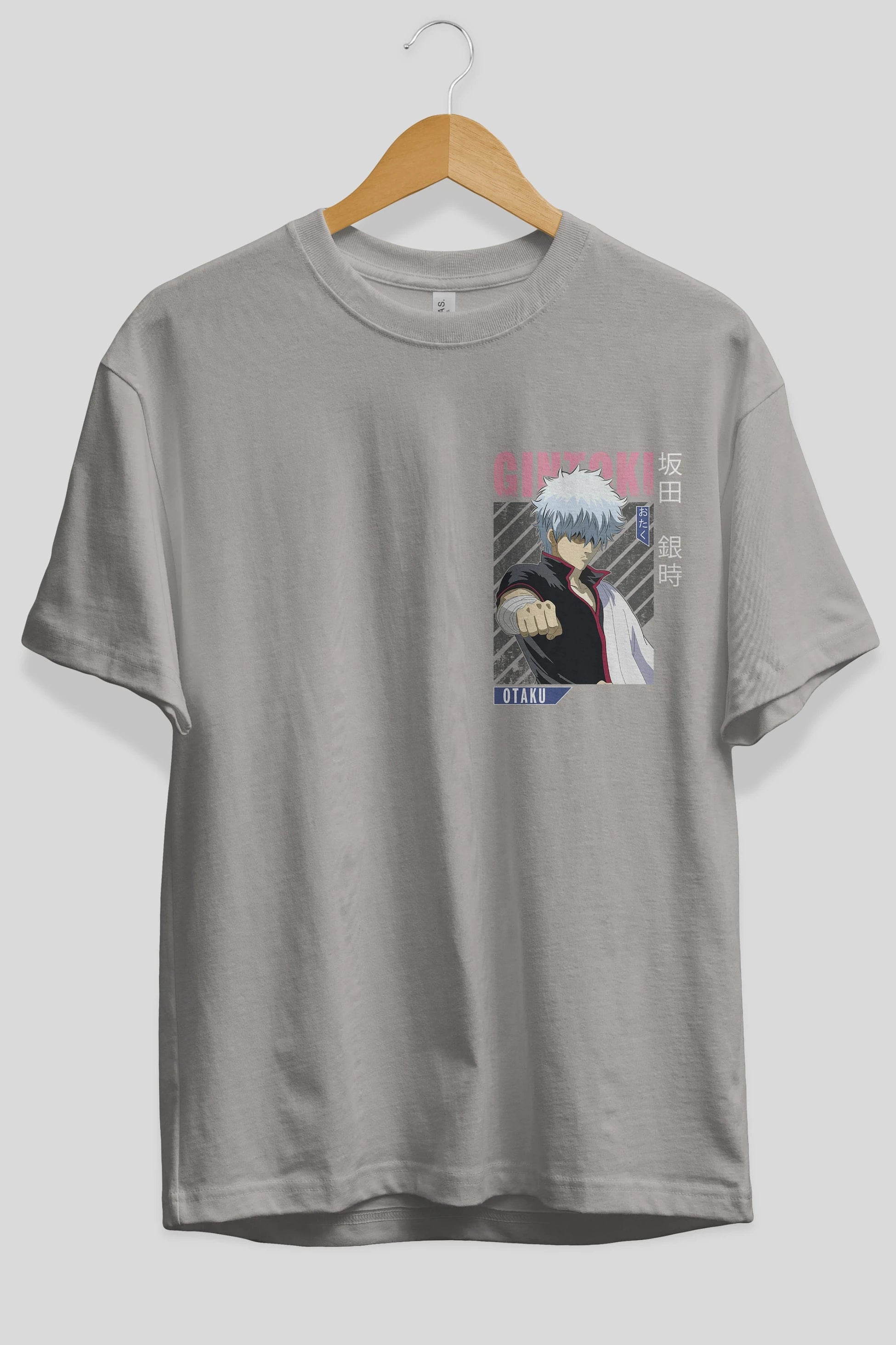 Gintoki Sakata GINTAMA 2 Ön Sol Baskılı Oversize t-shirt Erkek Kadın Unisex %100 Pamuk Bisiklet Yaka tişort
