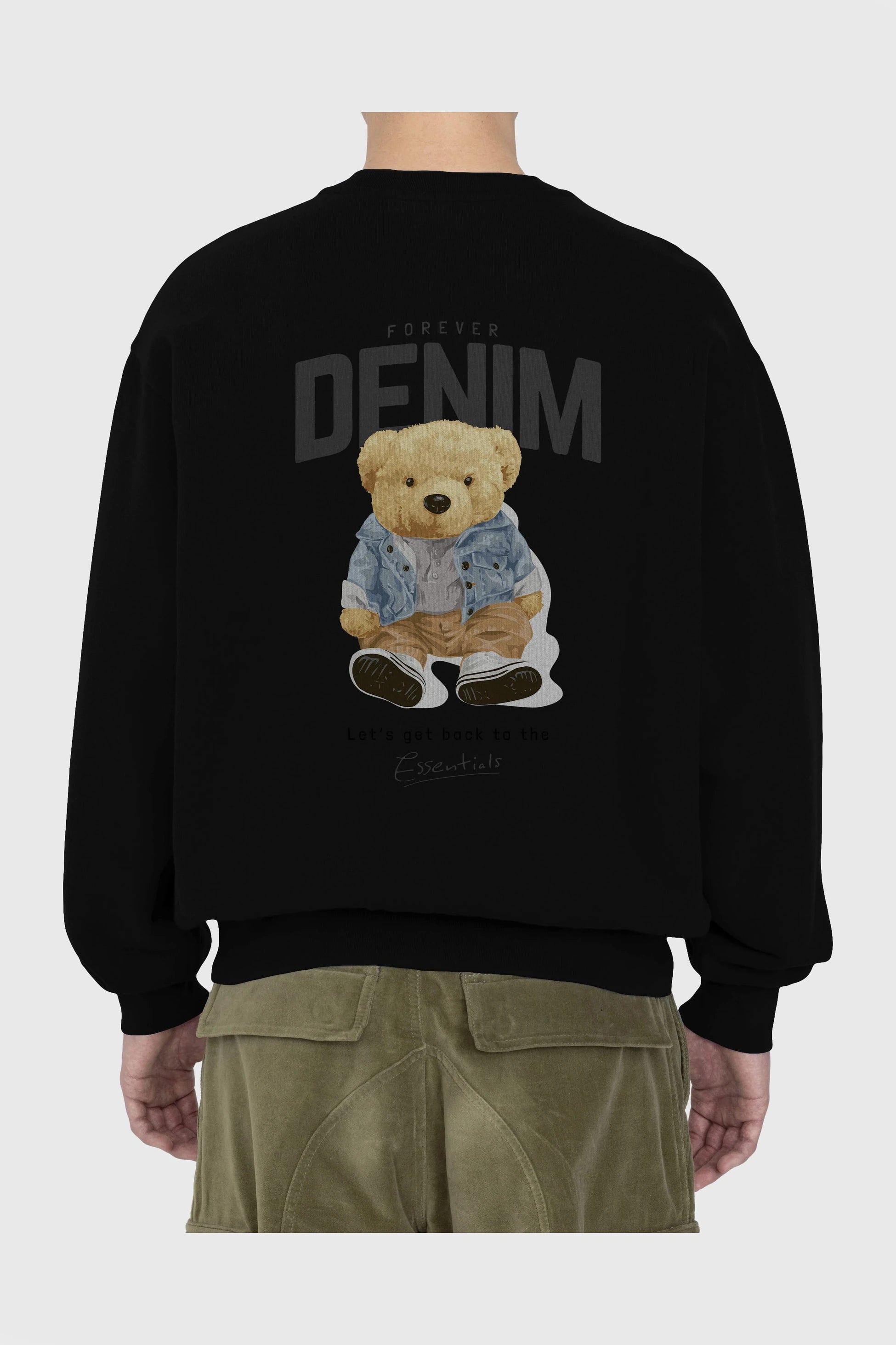 Teddy Bear Forever Denim Arka Baskılı Oversize Sweatshirt Erkek Kadın Unisex