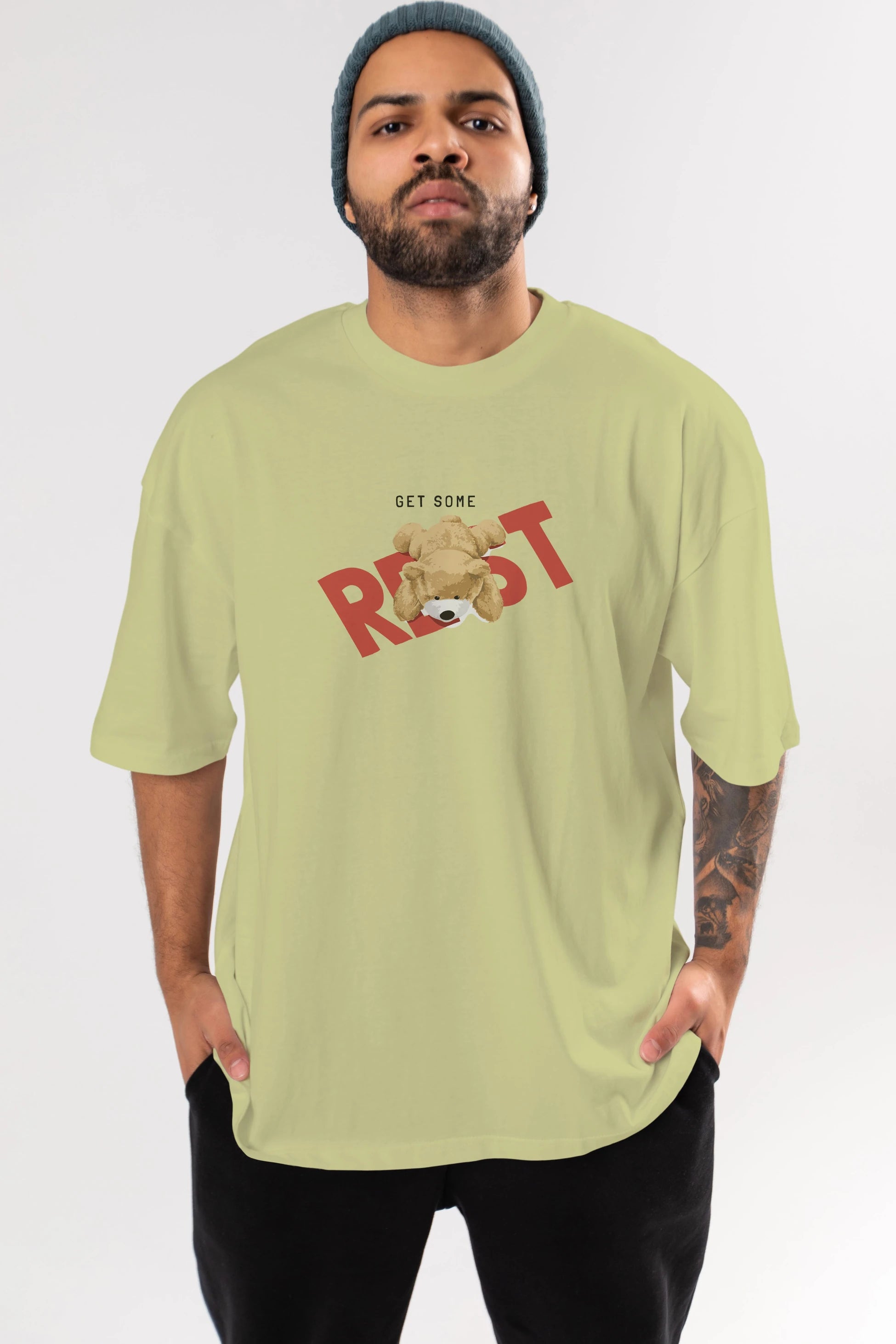 Teddy Bear Rest Ön Baskılı Oversize t-shirt Erkek Kadın Unisex %100 Pamuk