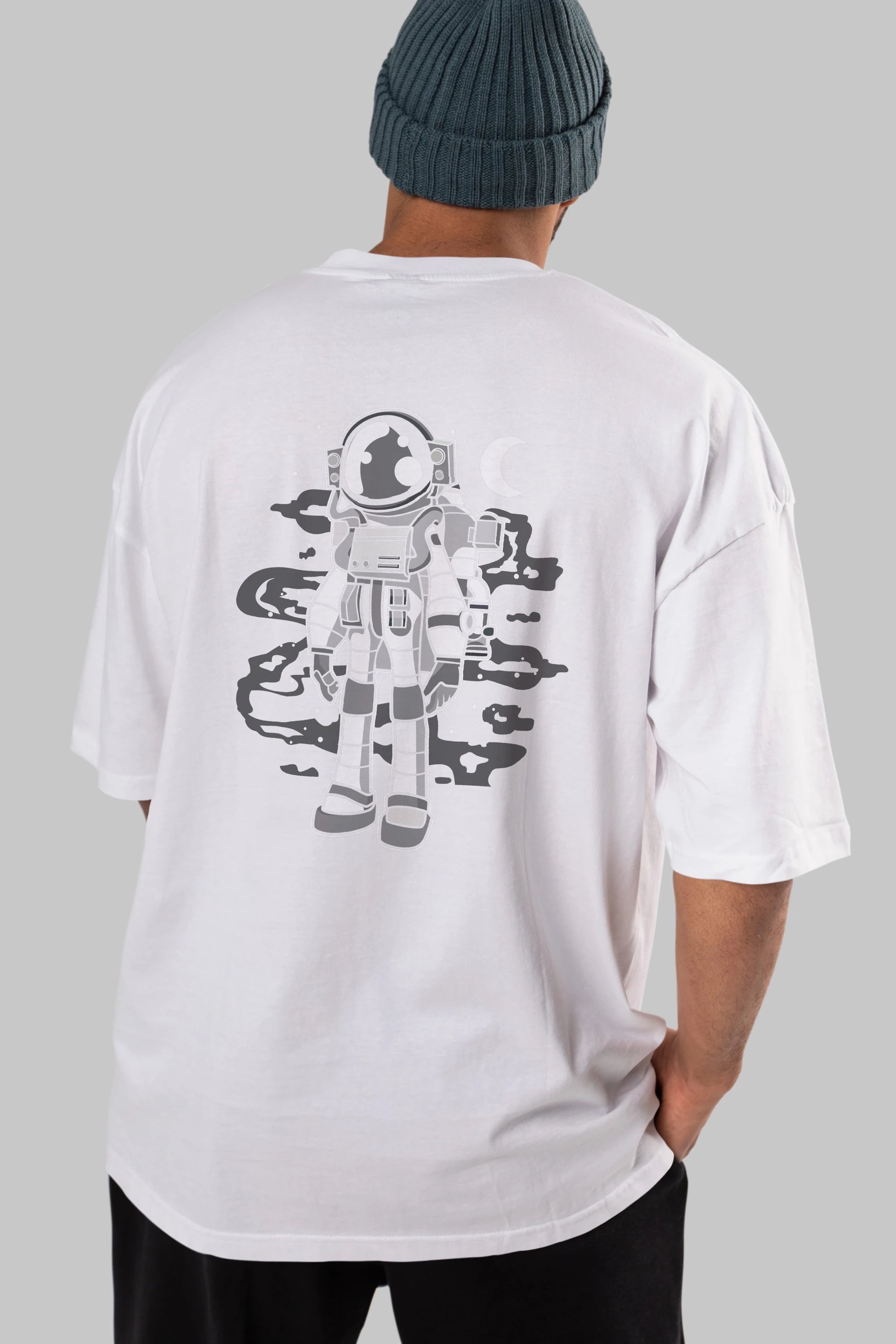 Astronaut Stand Arka Baskılı Oversize t-shirt Erkek Kadın Unisex
