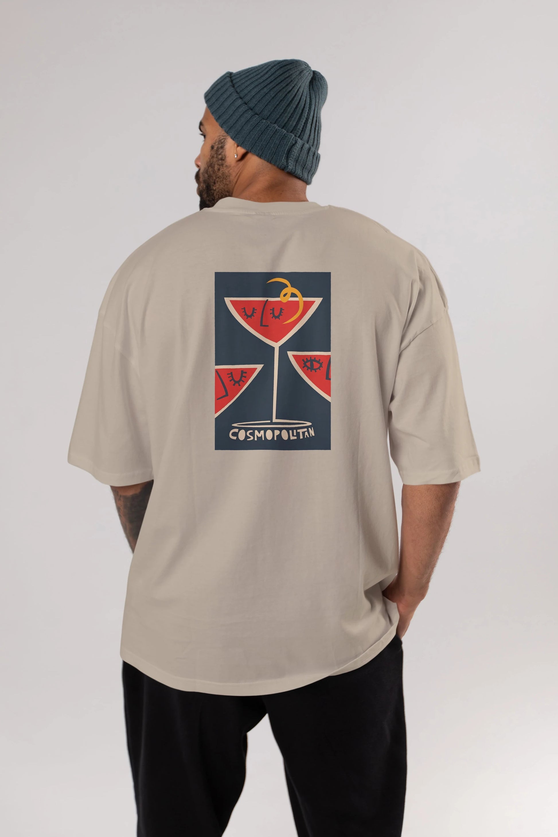 Cosmopolitan 4 Arka Baskılı Oversize t-shirt Erkek Kadın Unisex %100 Pamuk Bisiklet Yaka tişort