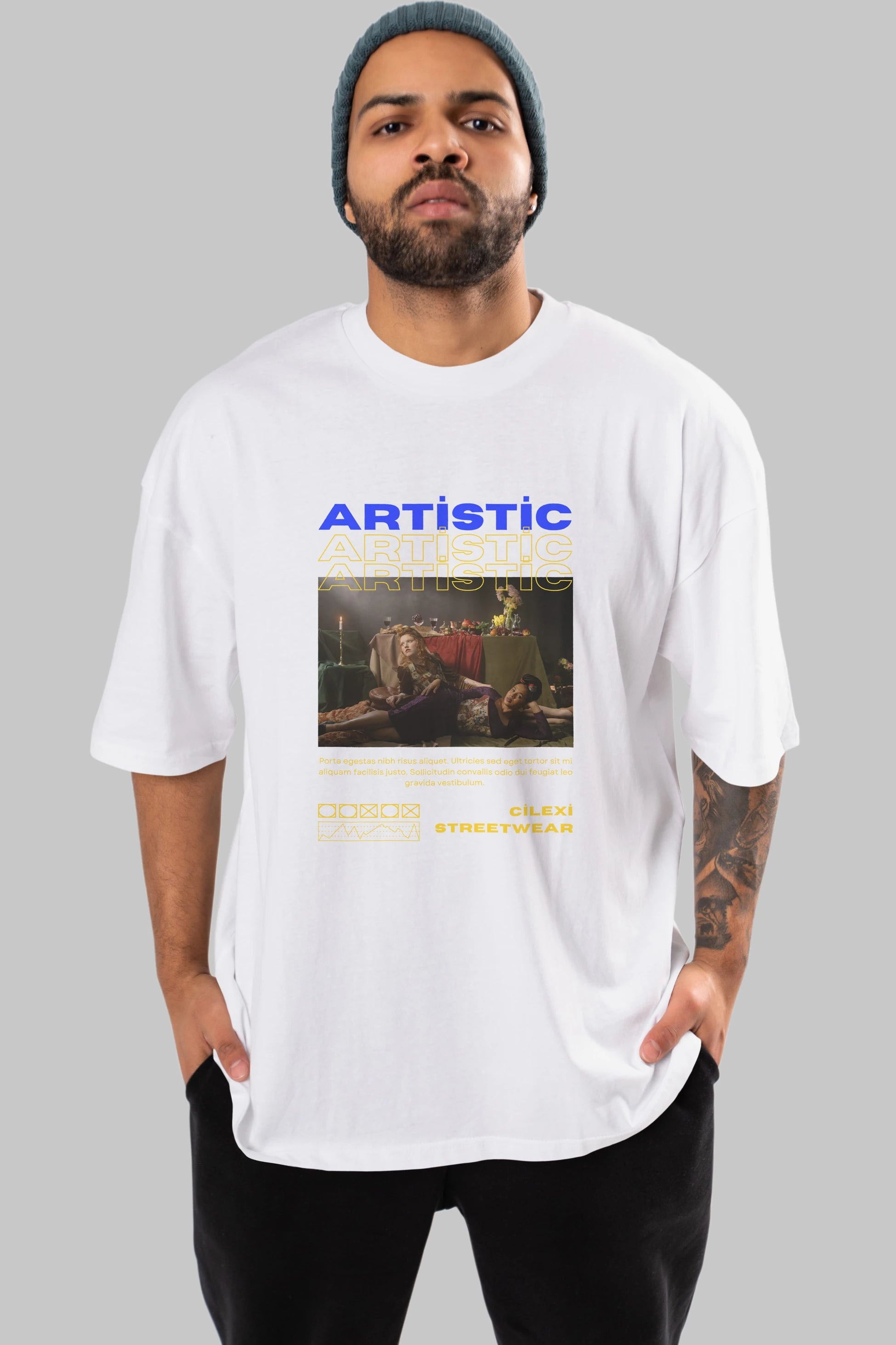 Artistic Yazılı Streetwear Ön Baskılı Oversize t-shirt Erkek Kadın Unisex
