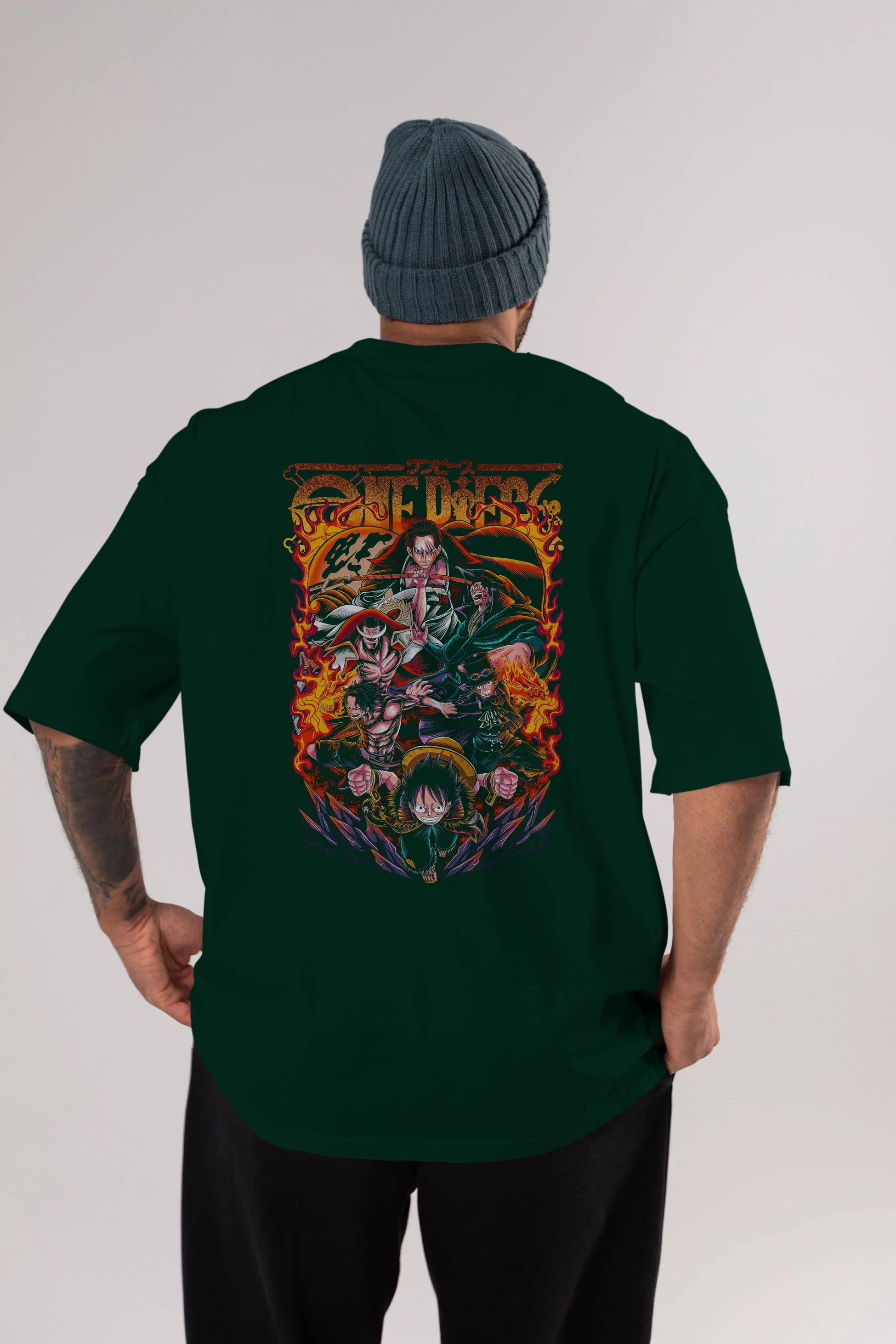 ONE PIECE (3) Anime Arka Baskılı Oversize t-shirt Erkek Kadın Unisex