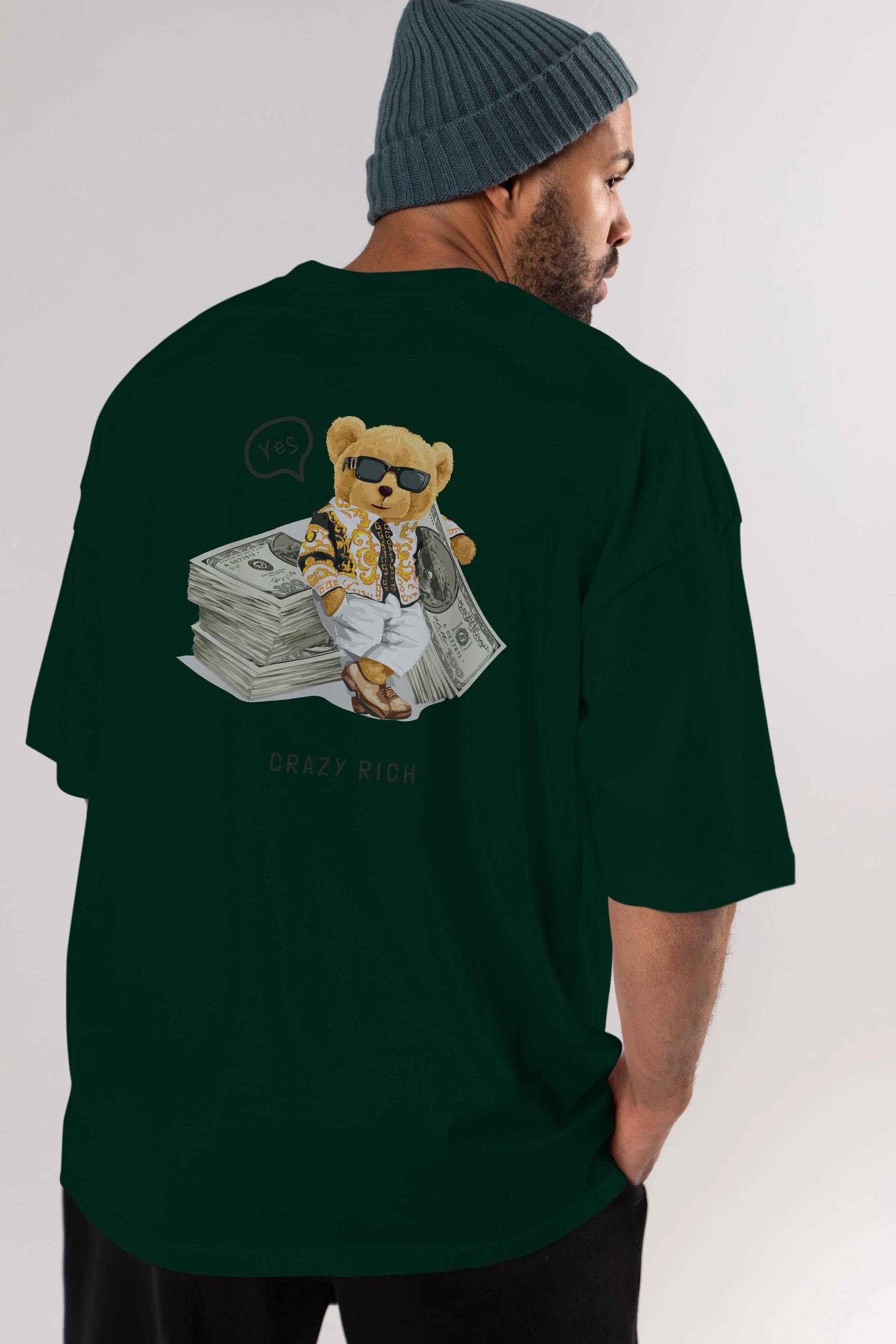 Teddy Bear Crazy Rich Arka Baskılı Oversize t-shirt Erkek Kadın Unisex %100 Pamuk