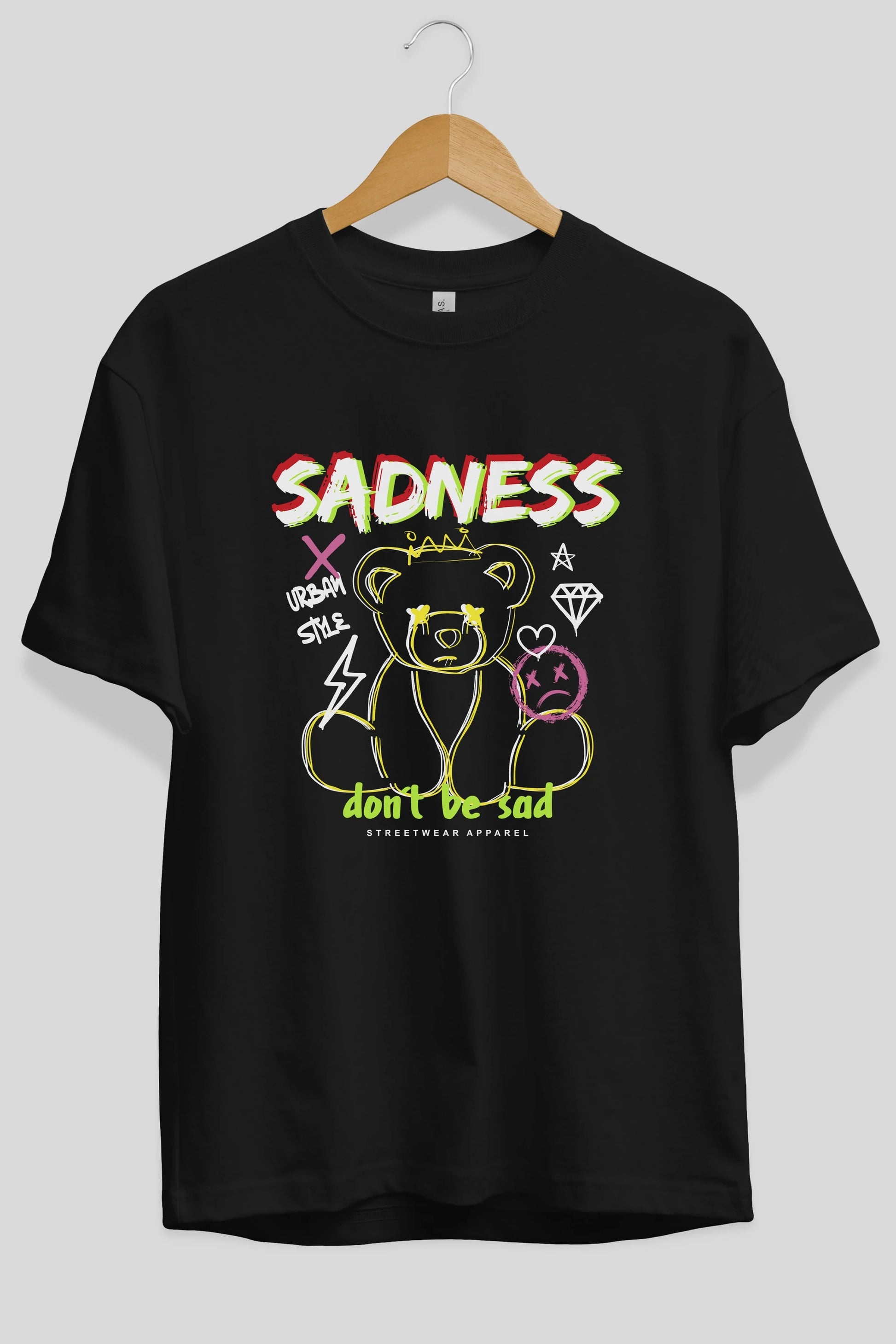 Teddy Bear Sadness Ön Baskılı Oversize t-shirt Erkek Kadın Unisex
