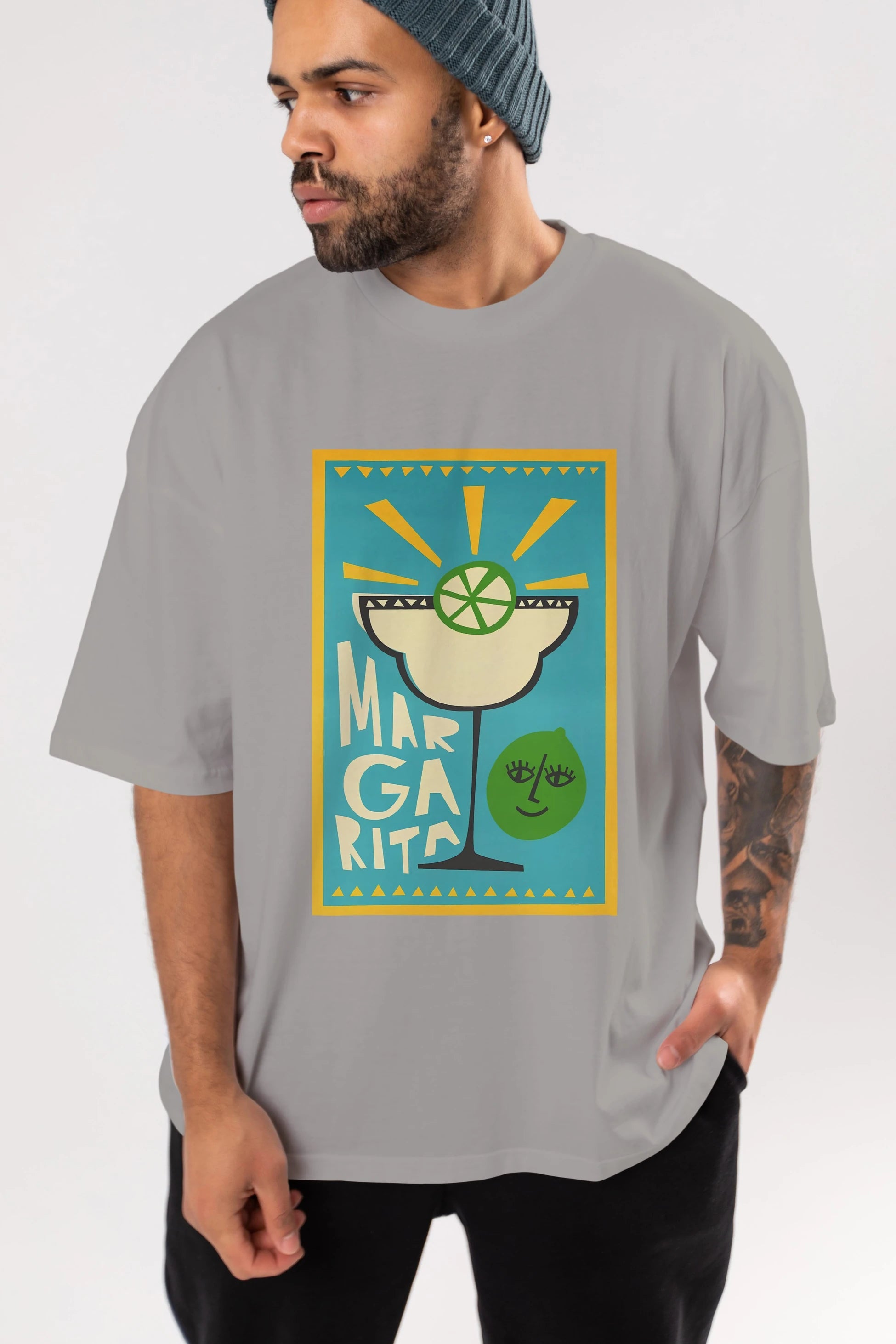 Margarita 4 Ön Baskılı Oversize t-shirt Erkek Kadın Unisex %100 Pamuk Bisiklet Yaka tişort
