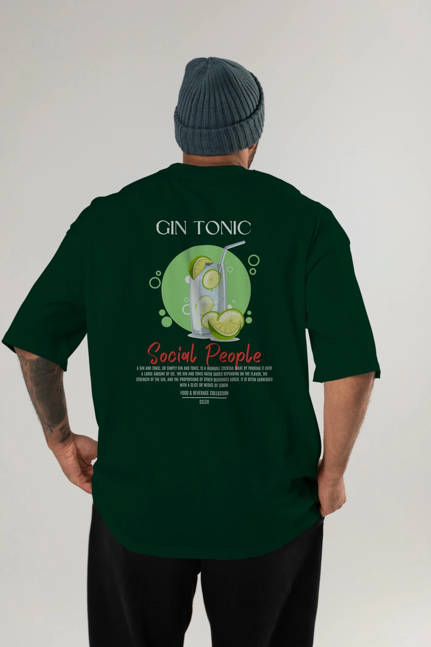 Gın Tonıc Kokteyl Serisi Baskılı Oversize t-shirt Erkek Kadın Unisex %100 Pamuk Bisiklet Yaka tişort