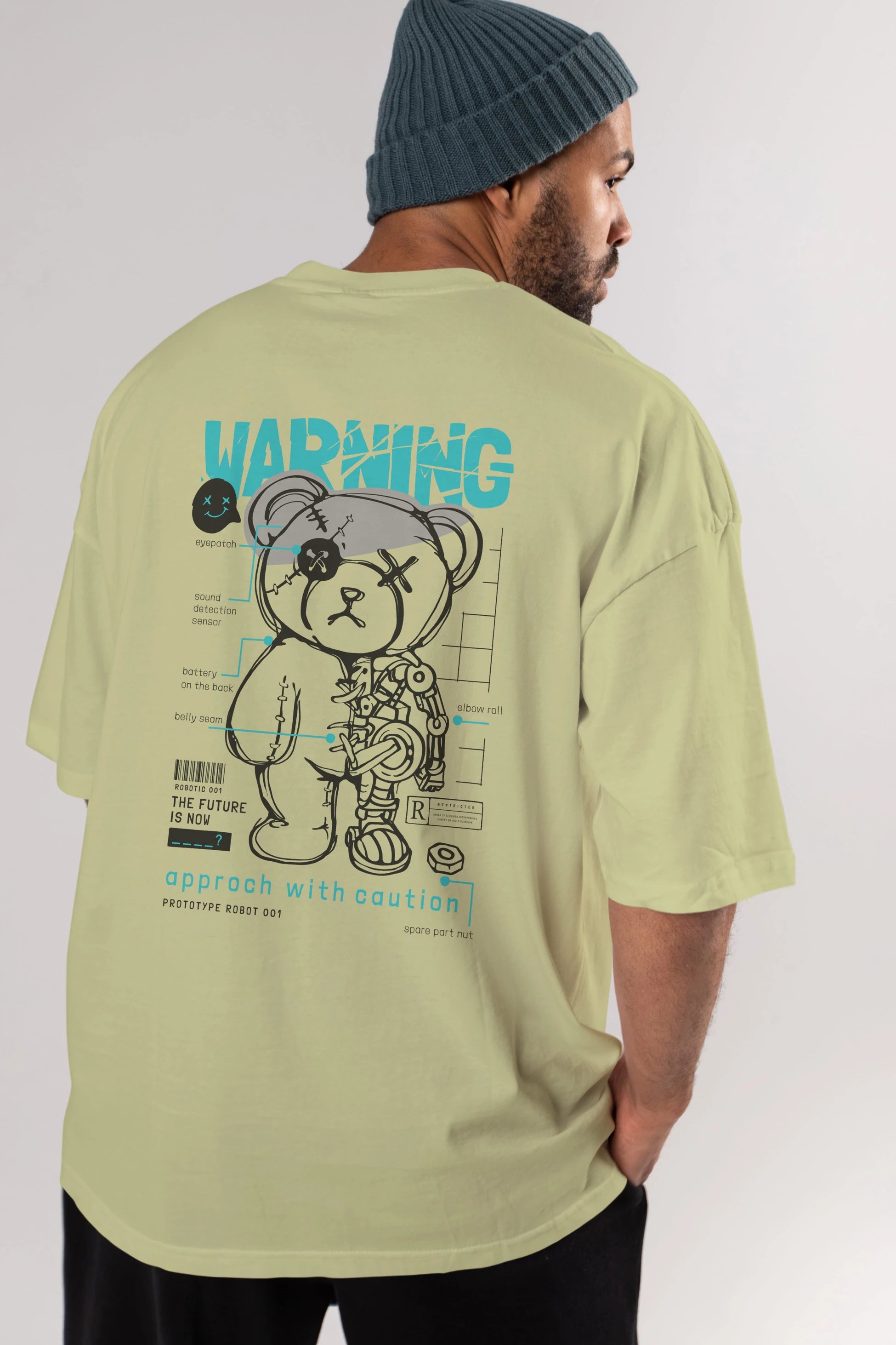 Teddy Bear Warning Arka Baskılı Oversize t-shirt Erkek Kadın Unisex