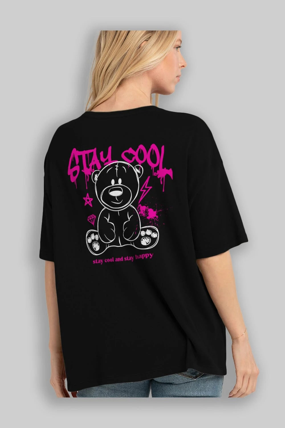 Teddy Bear Stay Cool Arka Baskılı Oversize t-shirt Erkek Kadın Unisex