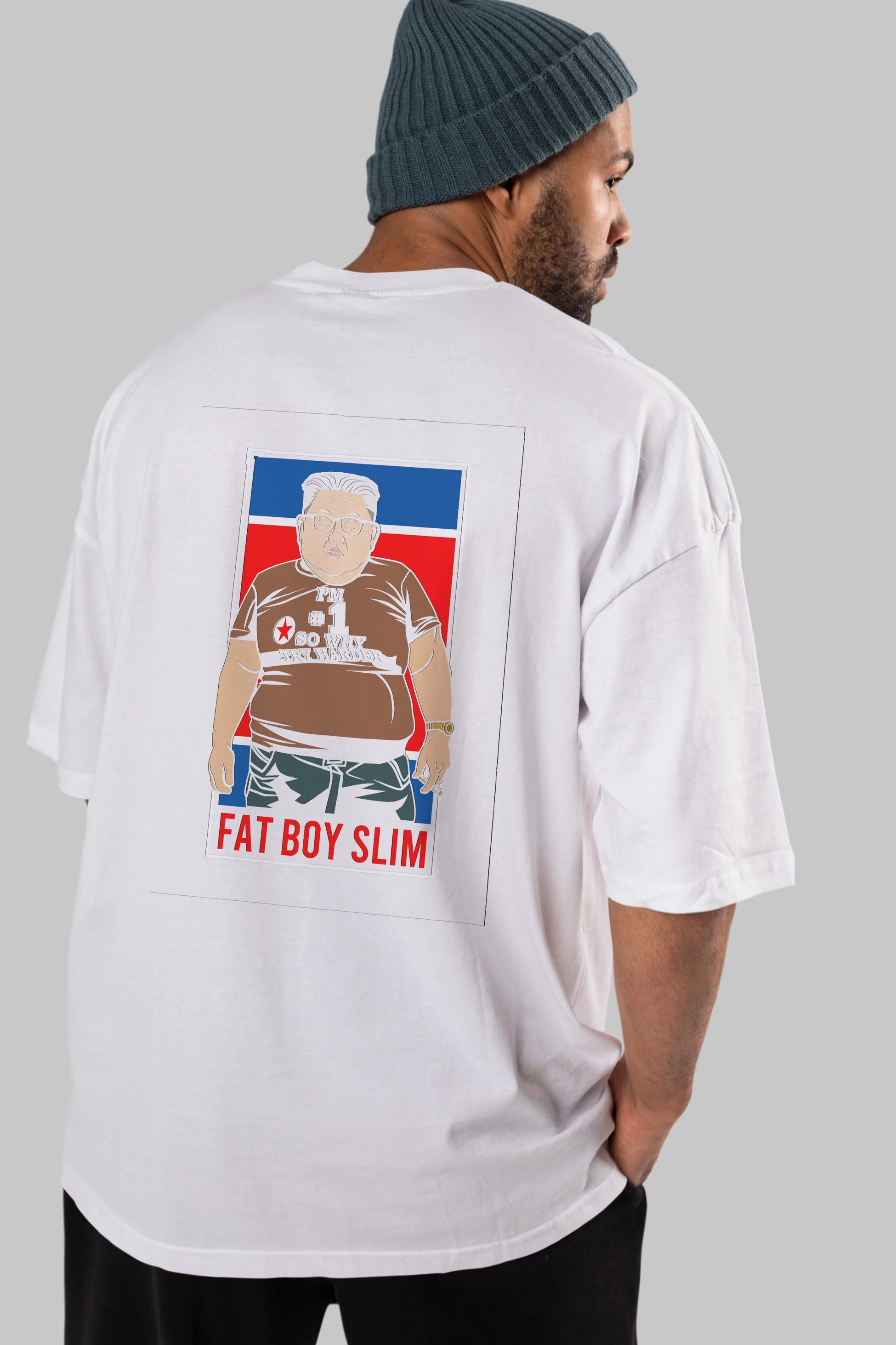 Fat Boy Slim Kim Jong Un Arka Baskılı Oversize t-shirt Erkek Kadın Unisex %100 Pamuk tişort