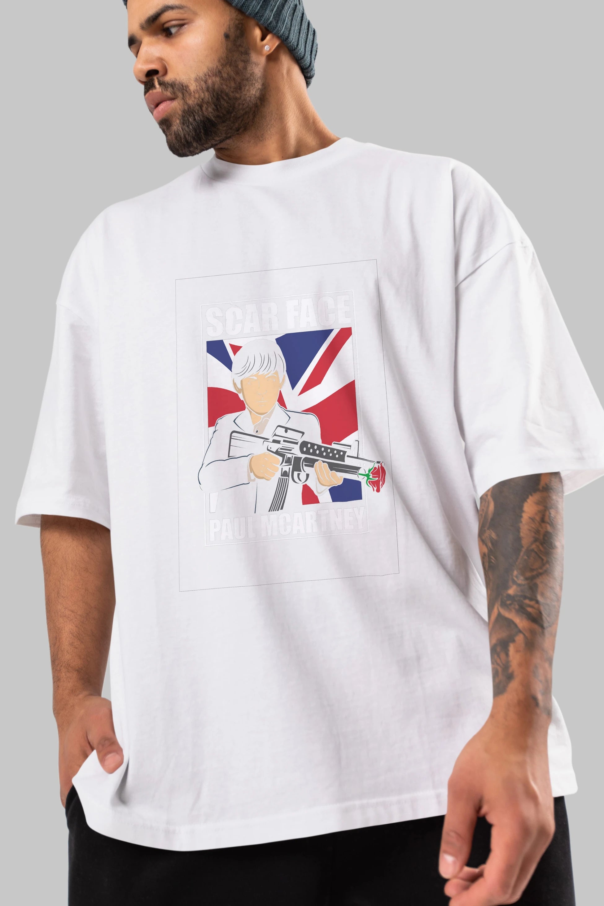 Paul Mccartney Scar Face Ön Baskılı Oversize t-shirt Erkek Kadın Unisex %100 Pamuk tişort