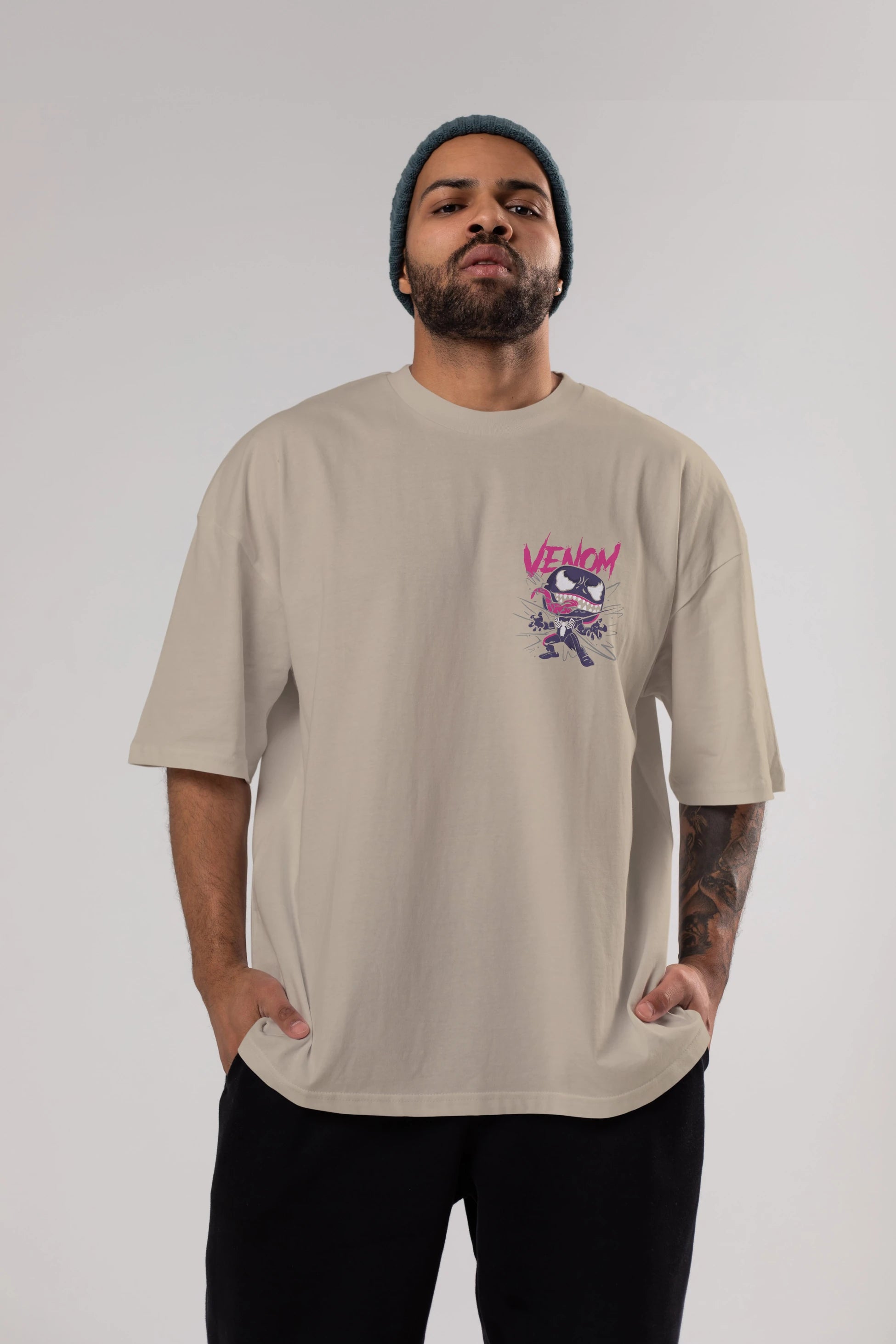 Venom (20) Ön Sol Baskılı Oversize t-shirt Erkek Kadın Unisex %100 Pamuk Bisiklet Yaka tişort