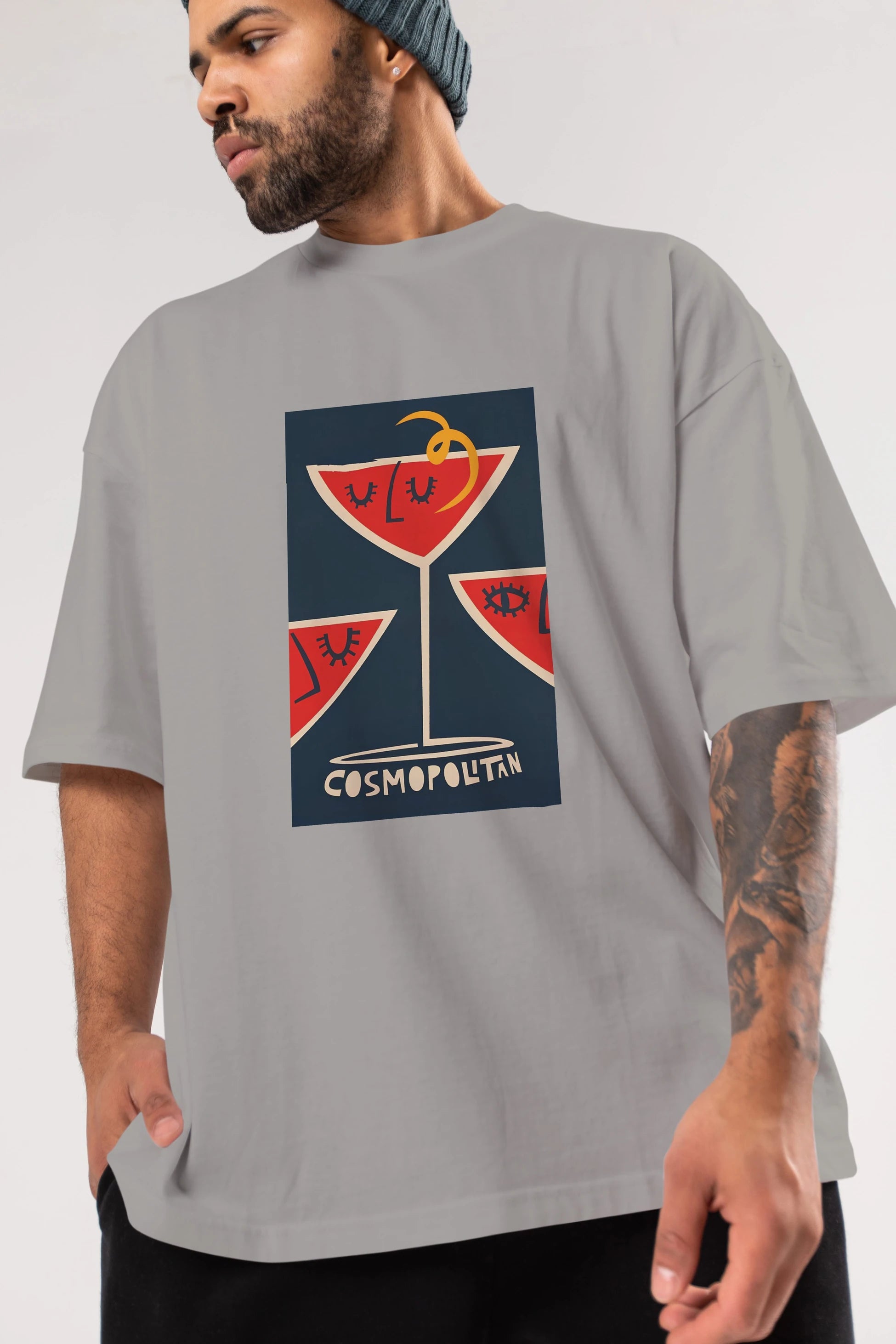 Cosmopolitan 4 Ön Baskılı Oversize t-shirt Erkek Kadın Unisex %100 Pamuk Bisiklet Yaka tişort