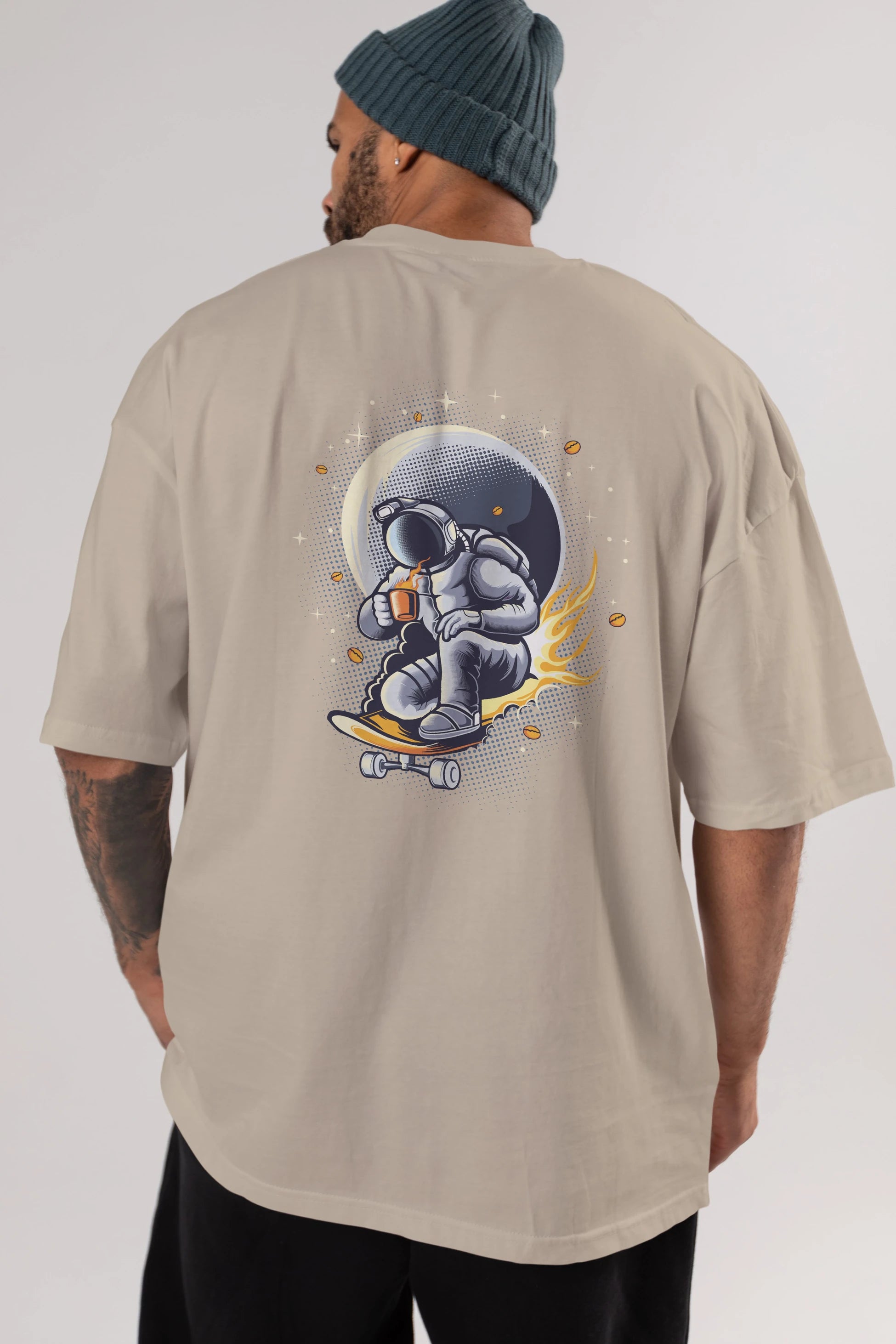 Astro Coffee Addict Arka Baskılı Oversize t-shirt Erkek Kadın Unisex