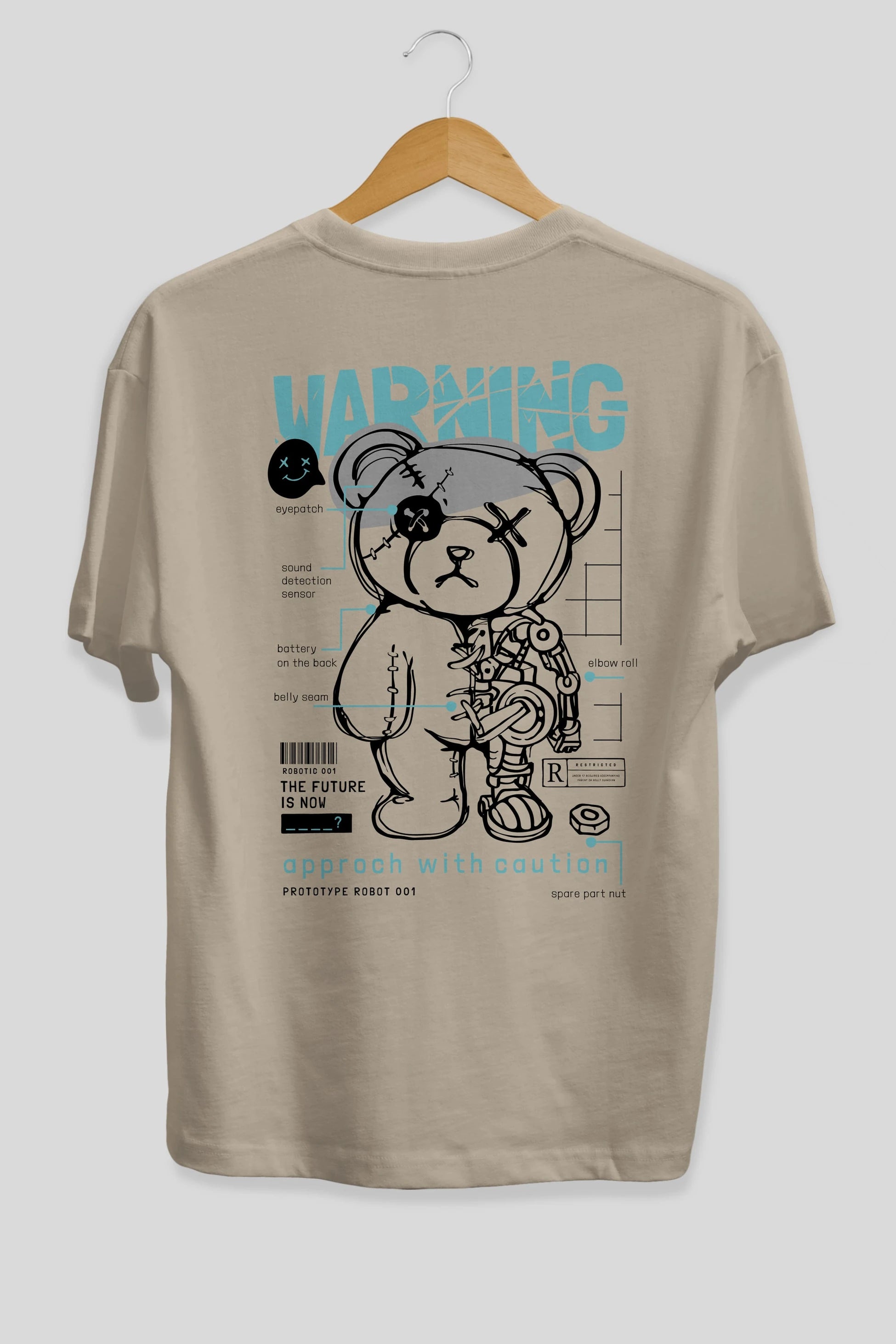 Teddy Bear Warning Arka Baskılı Oversize t-shirt Erkek Kadın Unisex