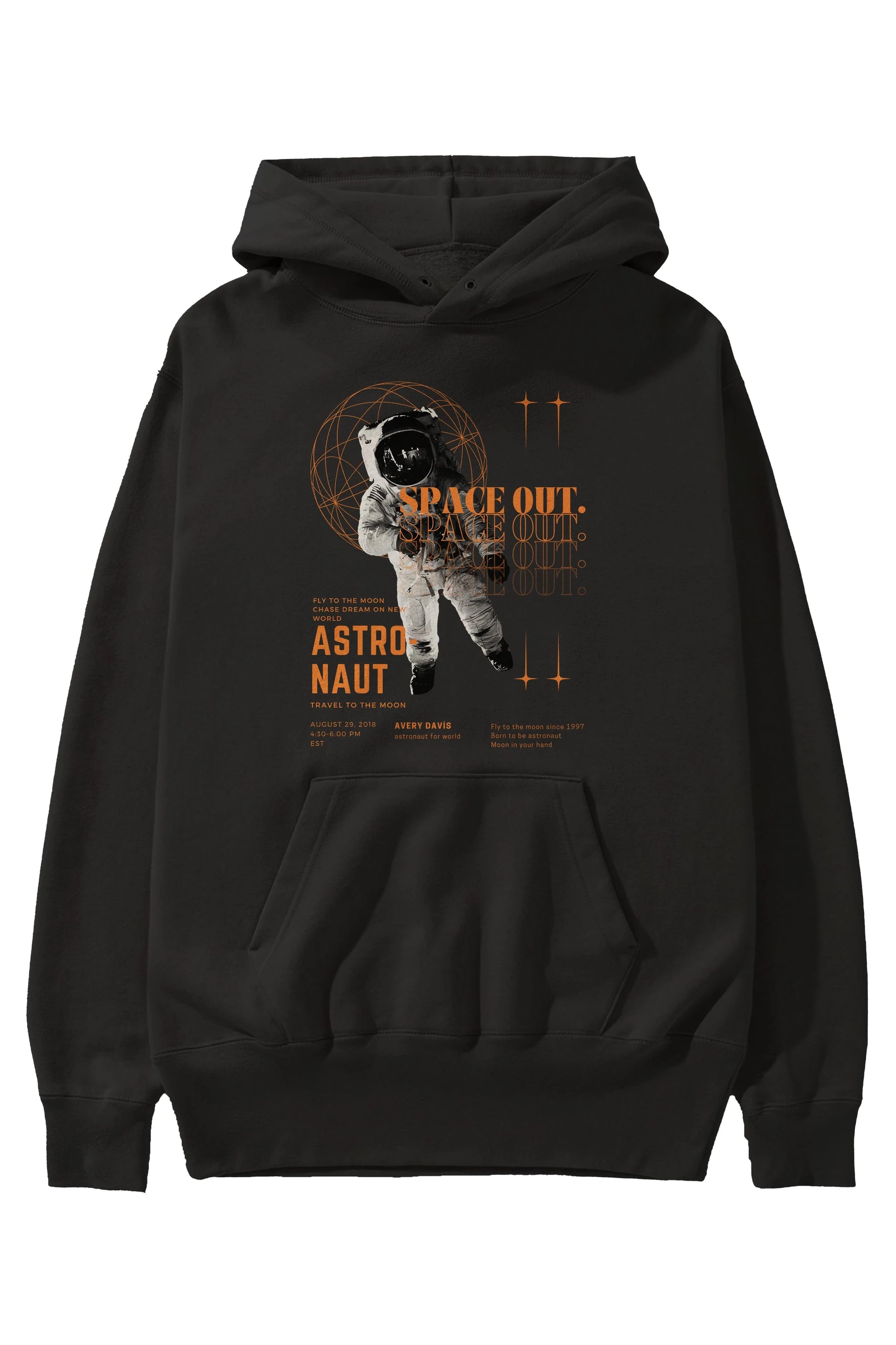 Astronaut Space Out Yazılı Ön Baskılı Oversize Hoodie Kapüşonlu Sweatshirt Erkek Kadın Unisex