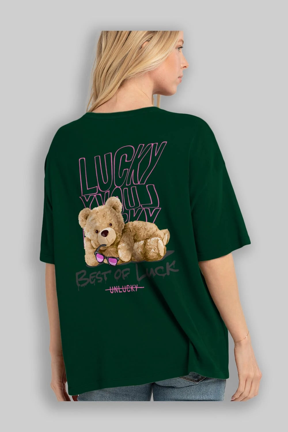 Best of Lucky Bear Arka Baskılı Oversize t-shirt Erkek Kadın Unisex