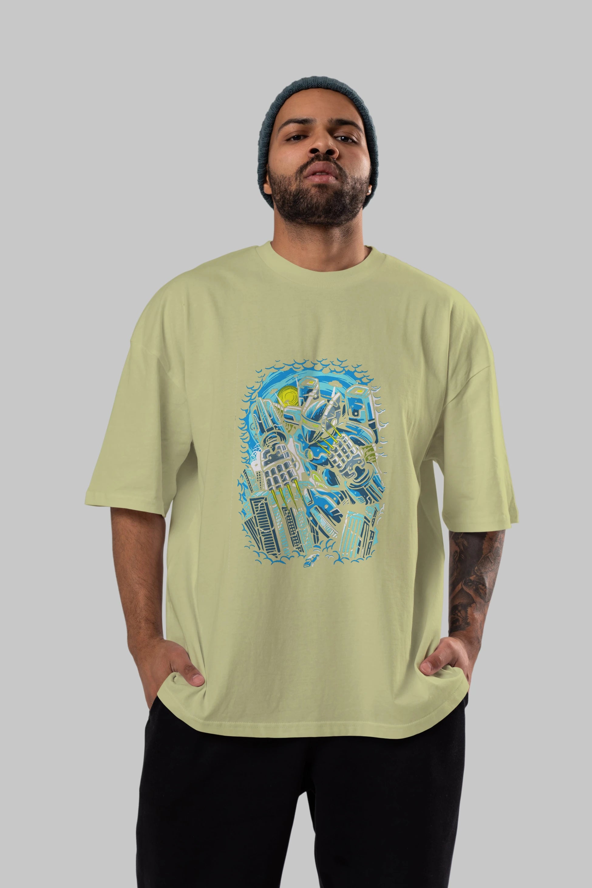Destroy The City Ön Baskılı Oversize t-shirt Erkek Kadın Unisex %100 Pamuk tişort