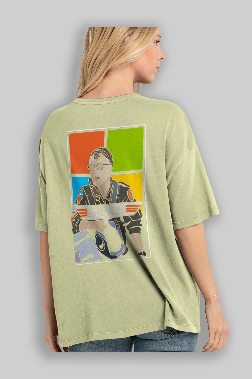 Bill Gates Top Gun Arka Baskılı Oversize t-shirt Erkek Kadın Unisex %100 Pamuk tişort